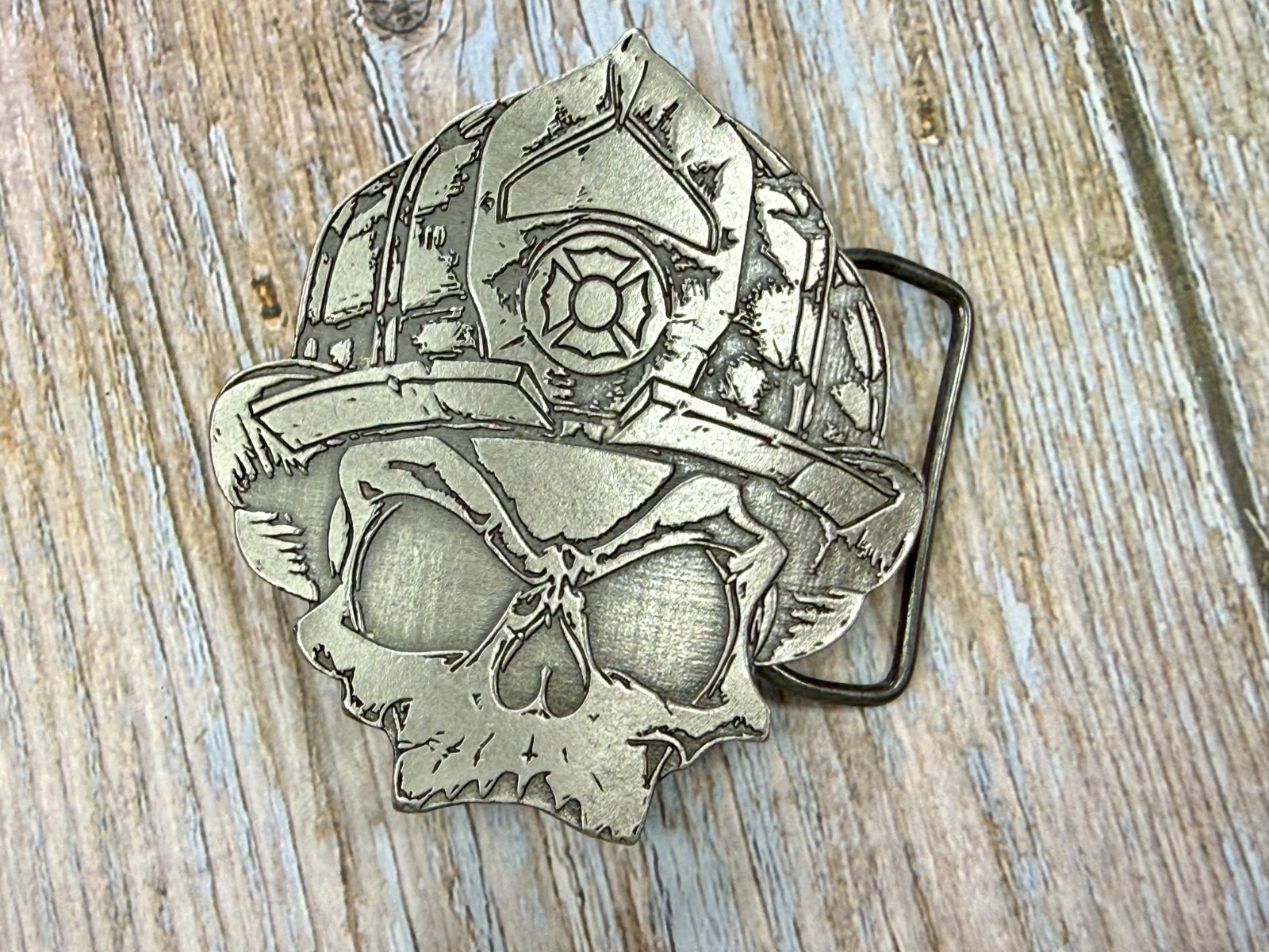 Firefighter Fireman Skull Wearing Helmet Promo Black Helmet Apparel Belt Buckle