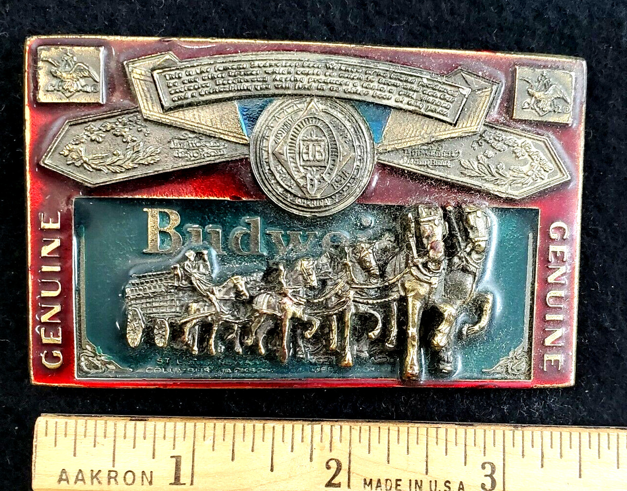 Vintage Budweiser Clydesdale 3D Enamel Inlay Belt Buckle 1982 Made in USA