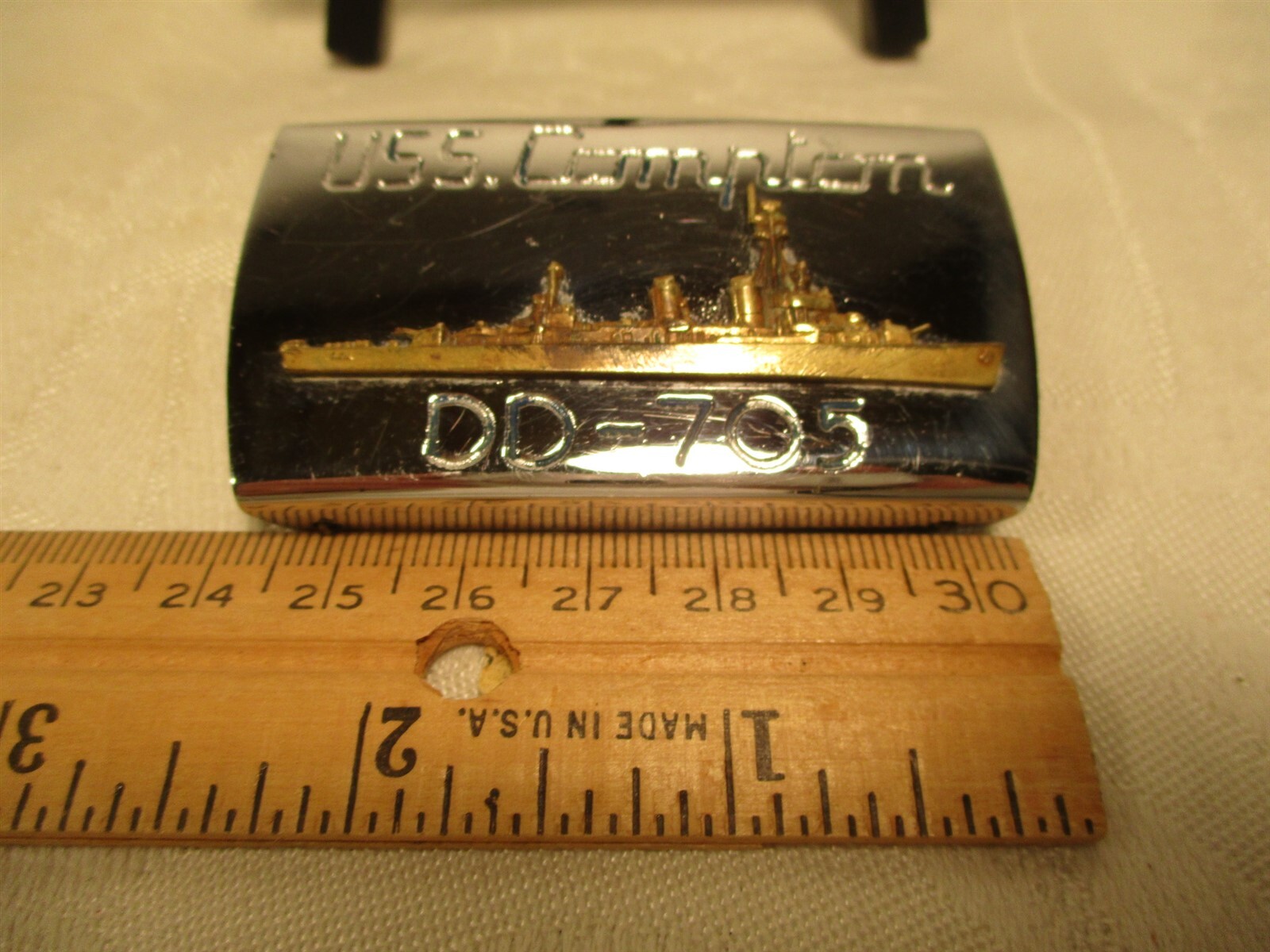 USS. COMPTON DD-705 METAL & BRASS NAVAL BELT BUCKLE