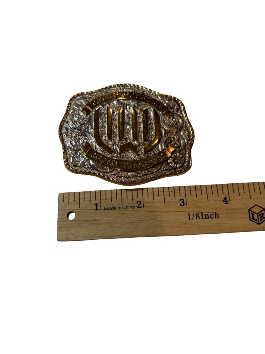Vintage Western Rodeo Belt Buckle Truth Justice Rodeo Grandmas Gold Tone Cowboy