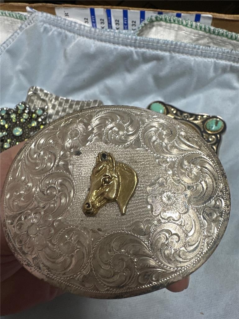 Huge Vintage Lot Of Eight Belt Buckles with Stones, etc AS IS See Description