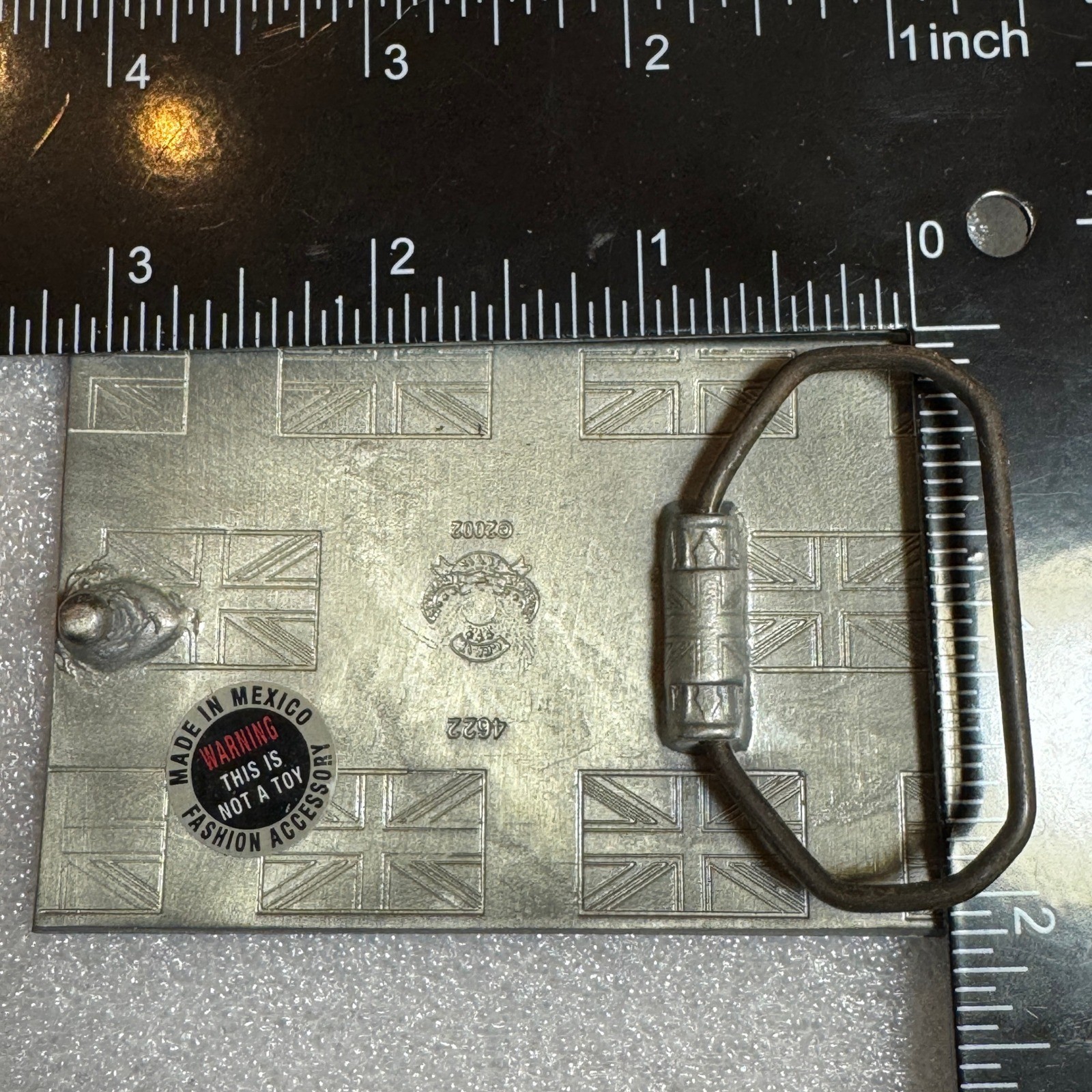 British Flag Belt Buckle Metal Pewter Tone Made Mexico Reissue