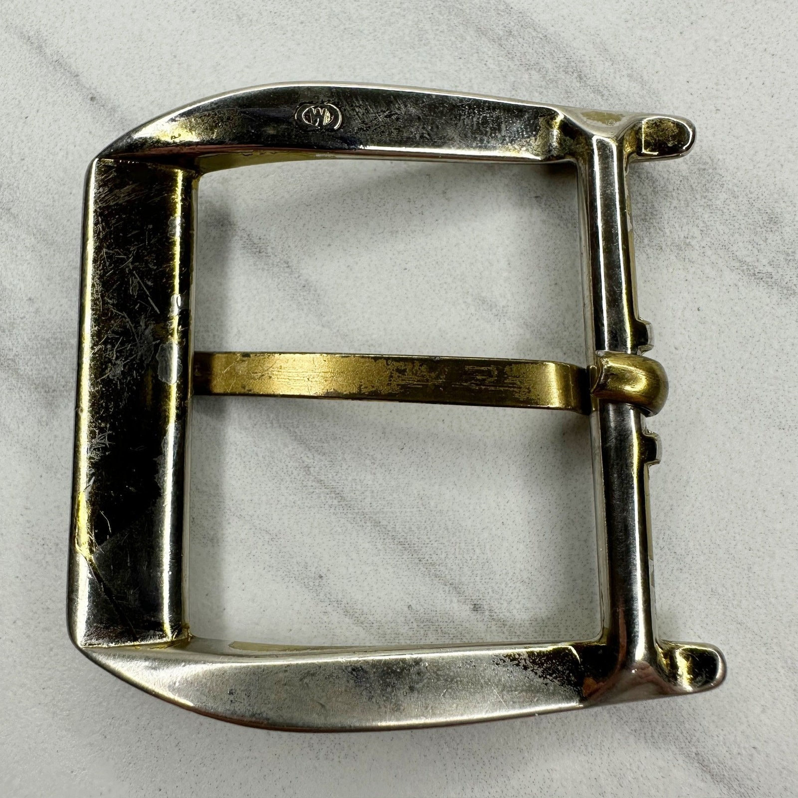 Vintage Silver Gold Tone Simple Rectangle Belt Buckle Fits 1.75&Prime; Belt