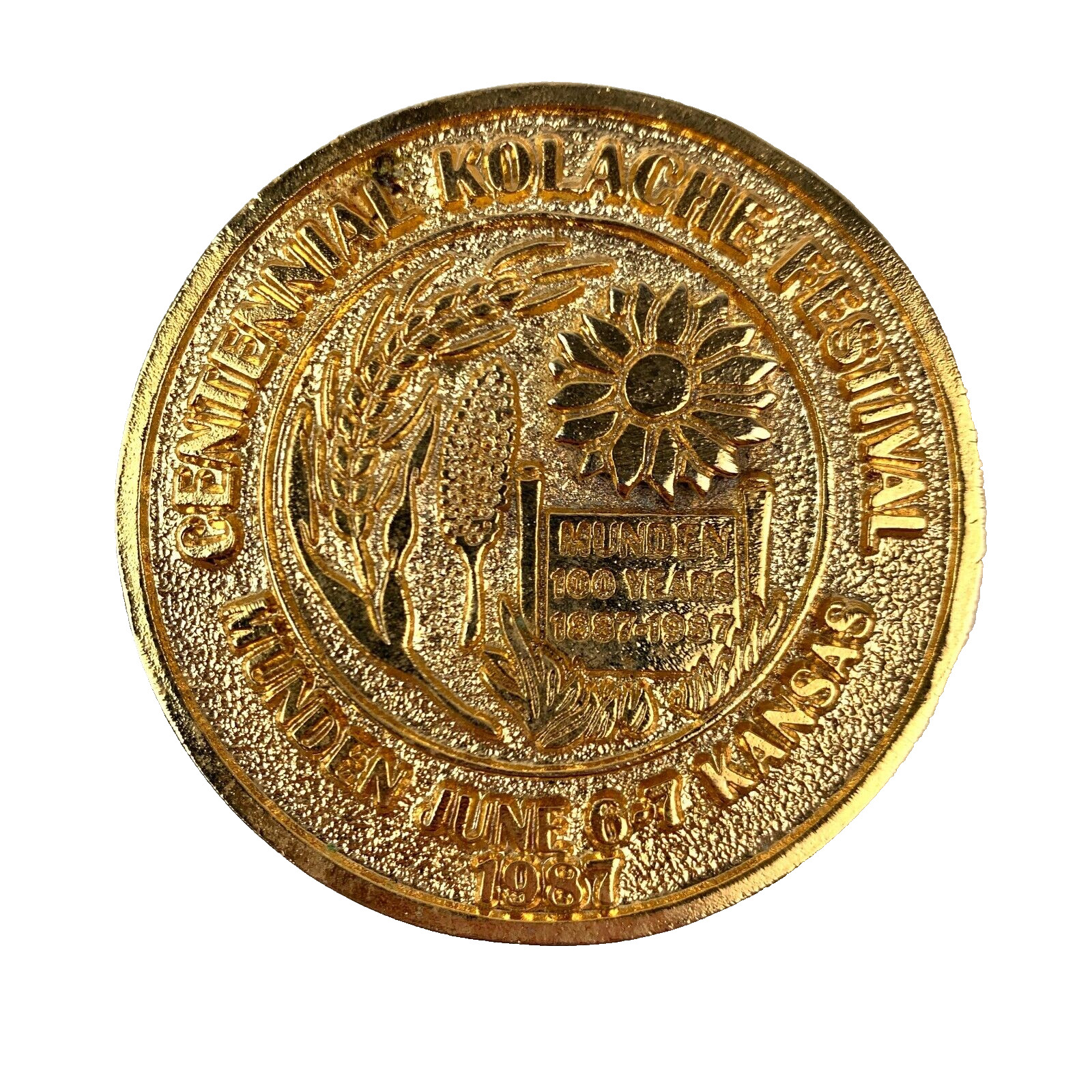 Centennial Kolache Festival Munden Kansas 1987 Gold Tone Belt Buckle #61