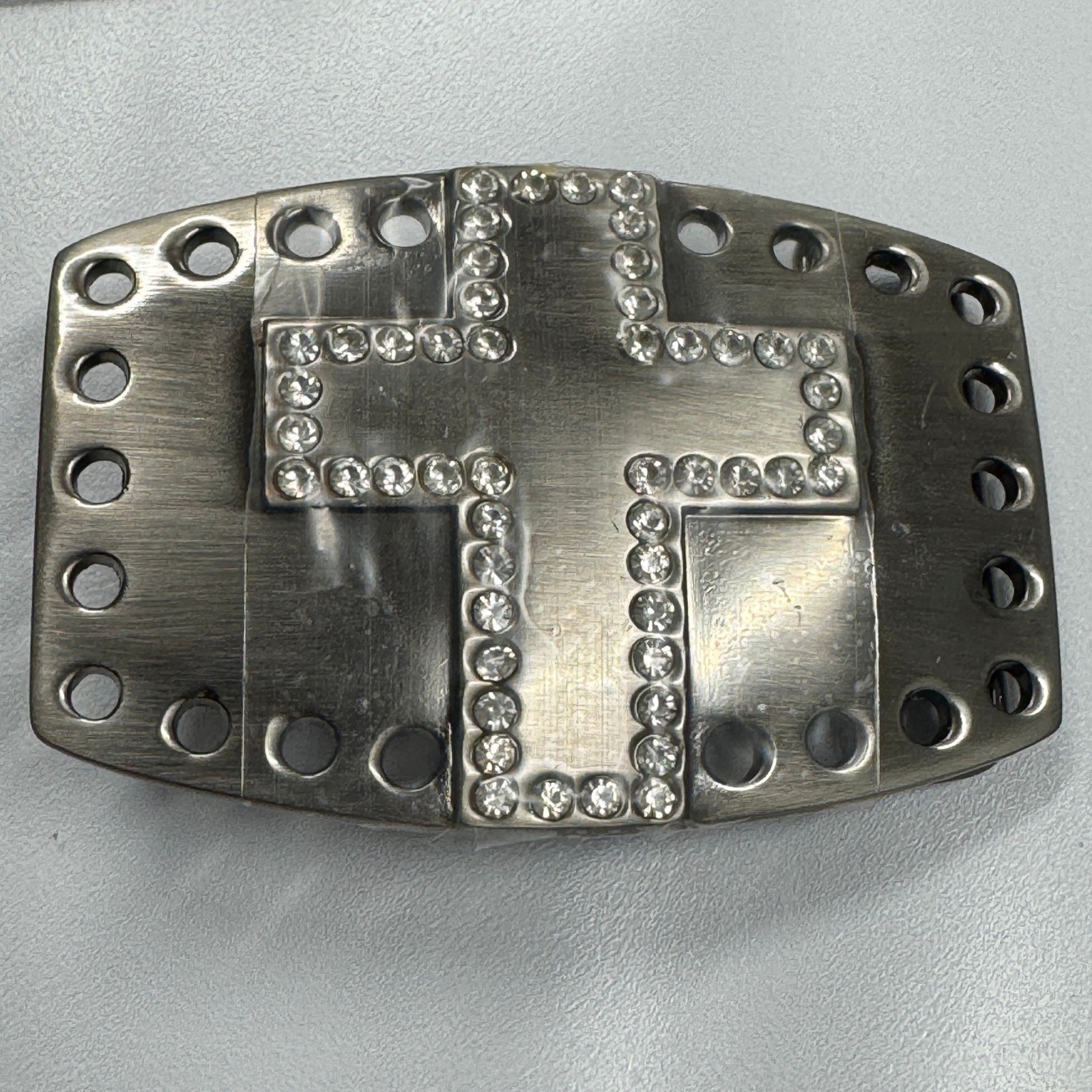 Sparkling Rhinestone Cross Belt Buckle Pewter Tone Western Style 3&Prime; x 2&Prime;