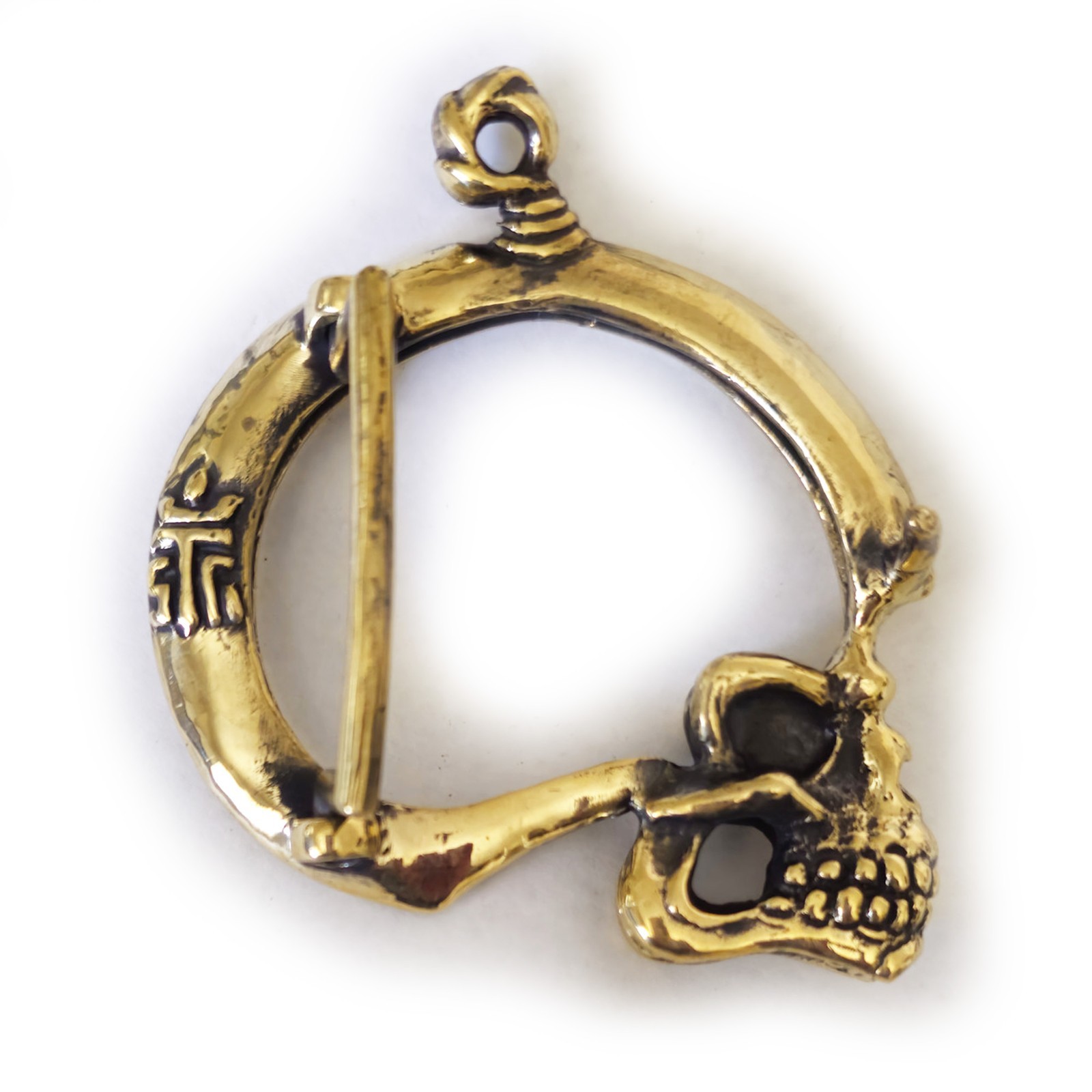 Skull with Thinking Big Brain Brass Belt Buckle
