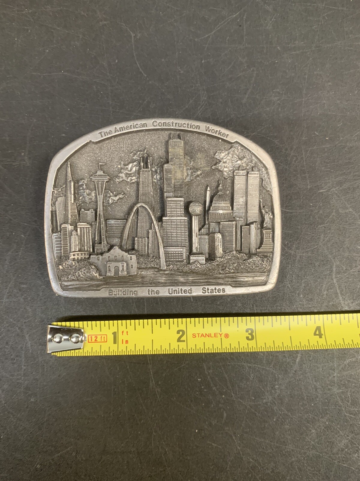 American Construction Worker Numbered 7/5000 Belt Buckle 1988 Made In USA Pewter