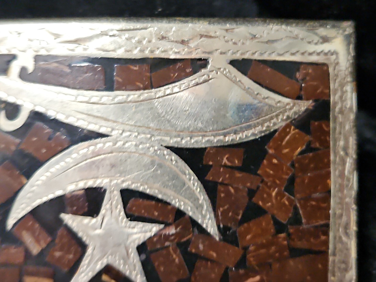 SHRINER Vintage Mexico SilverTone Brown/Black Inlay Star Sword Belt Buckle