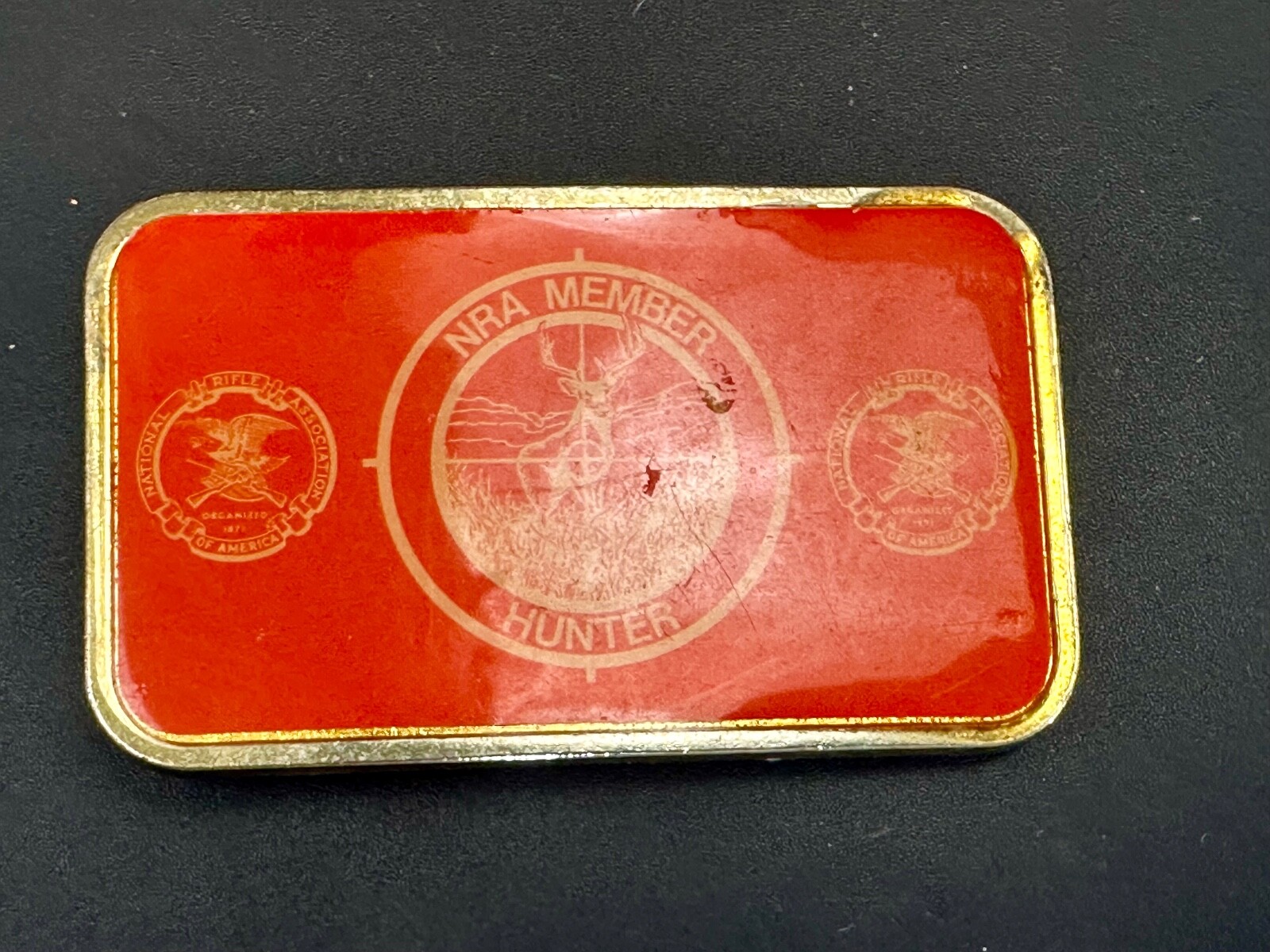 Nra Member Hunter – Rare Orange & Bass Color Gun Rights Collectors Belt Buckle