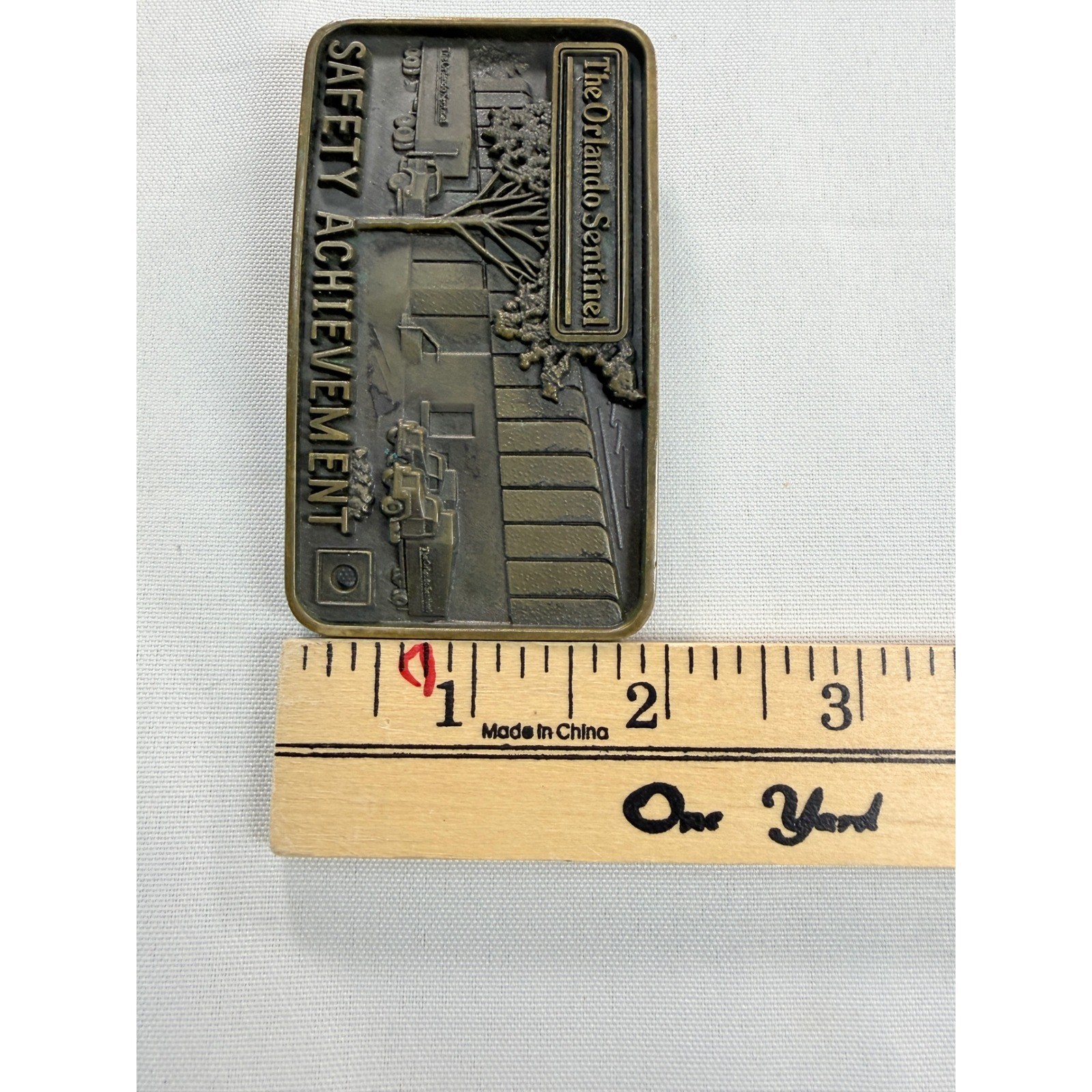 Vintage Orlando Sentinel Safety Achievement Buckle Award Trucking Newspaper