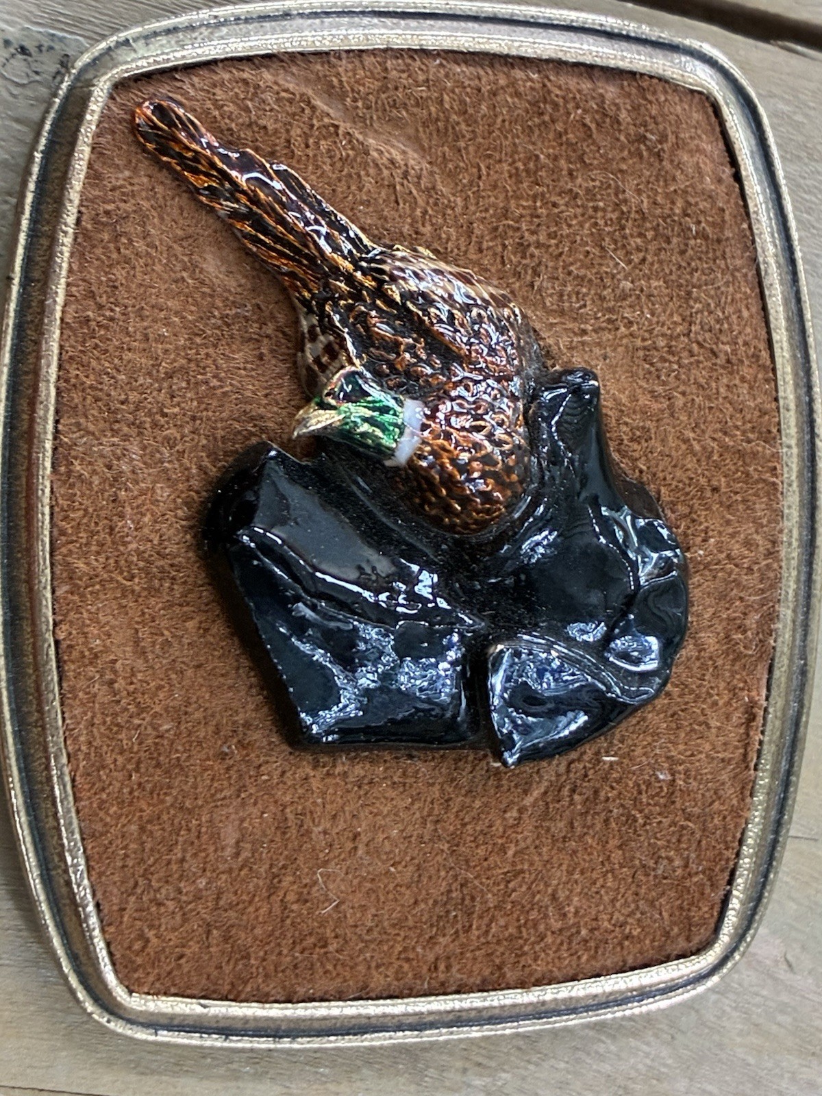 3-D Labrador Retriever Ringneck Pheasant Suede Belt Buckle