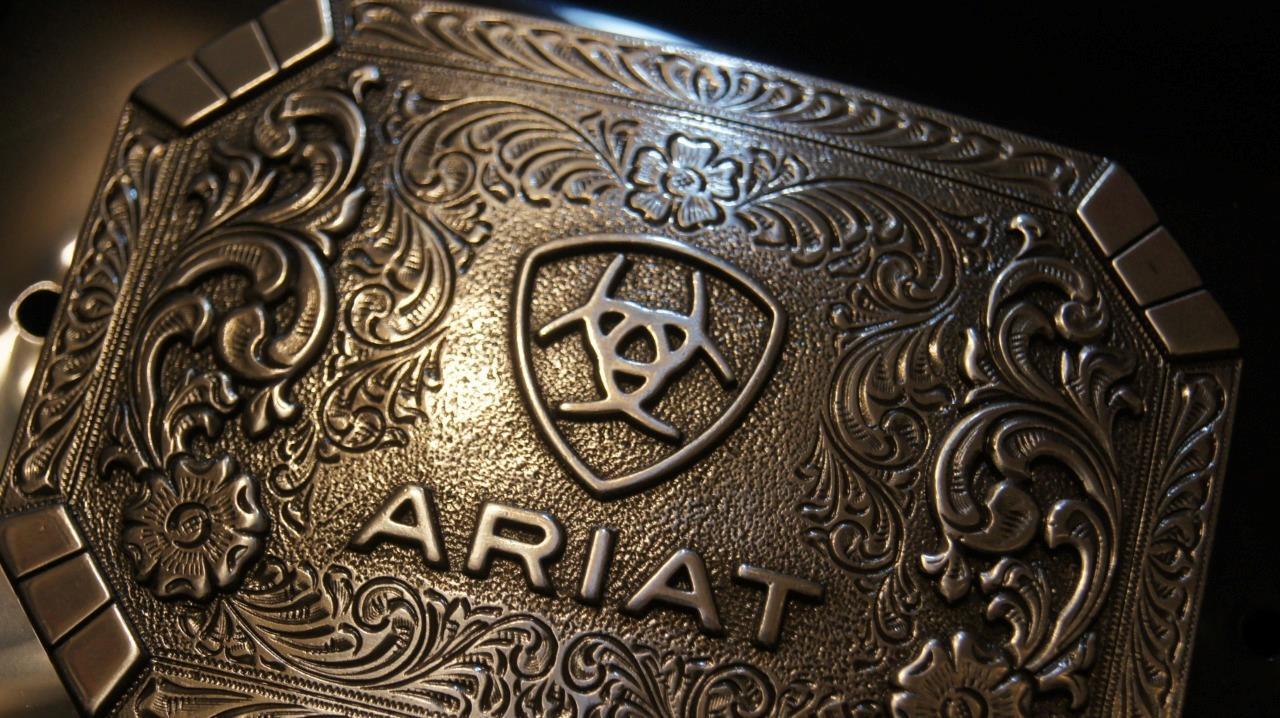 Ariat® Western Belt Buckle Logo Floral Silver A37018