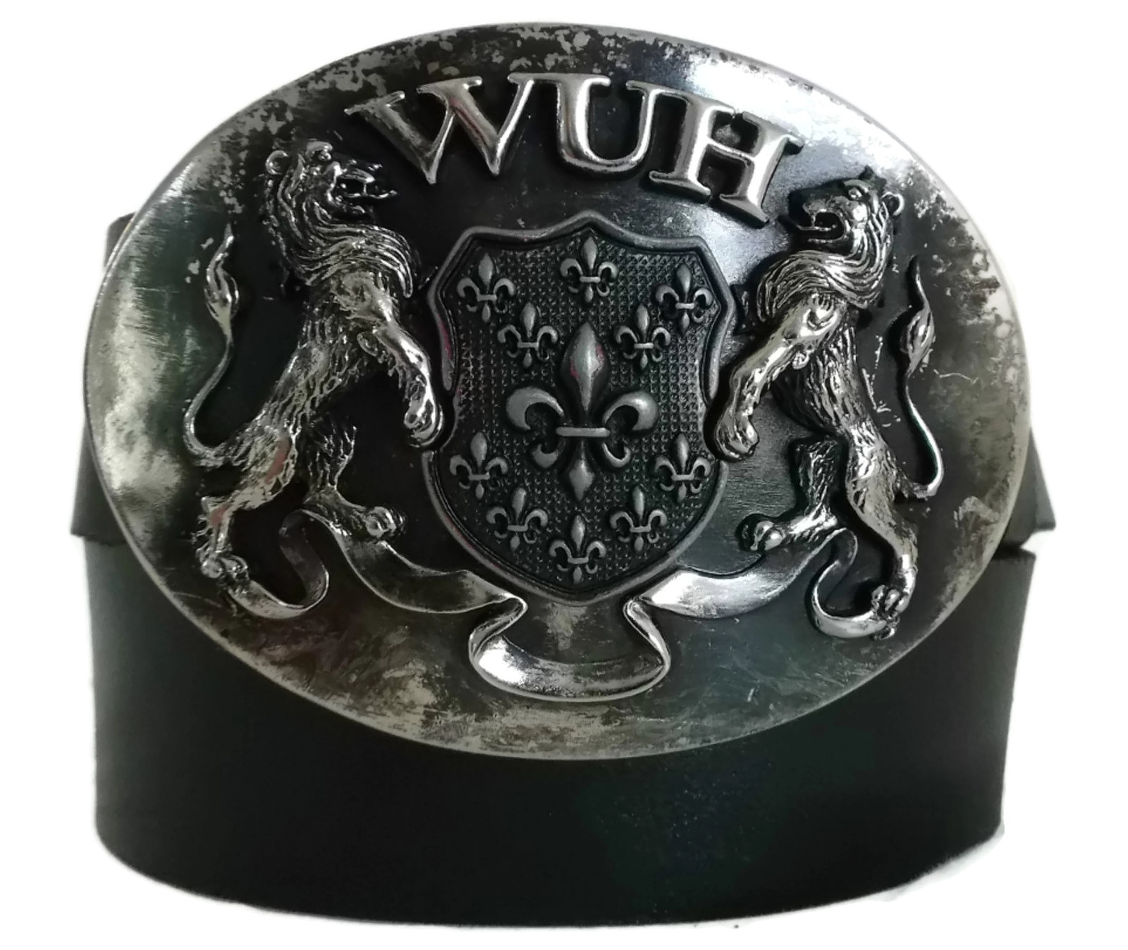 WASHED UP HOLLYWOOD 1.75” LIONS FLEUR HERALDIC OLD SILVER #065VS WUH BELT BUCKLE