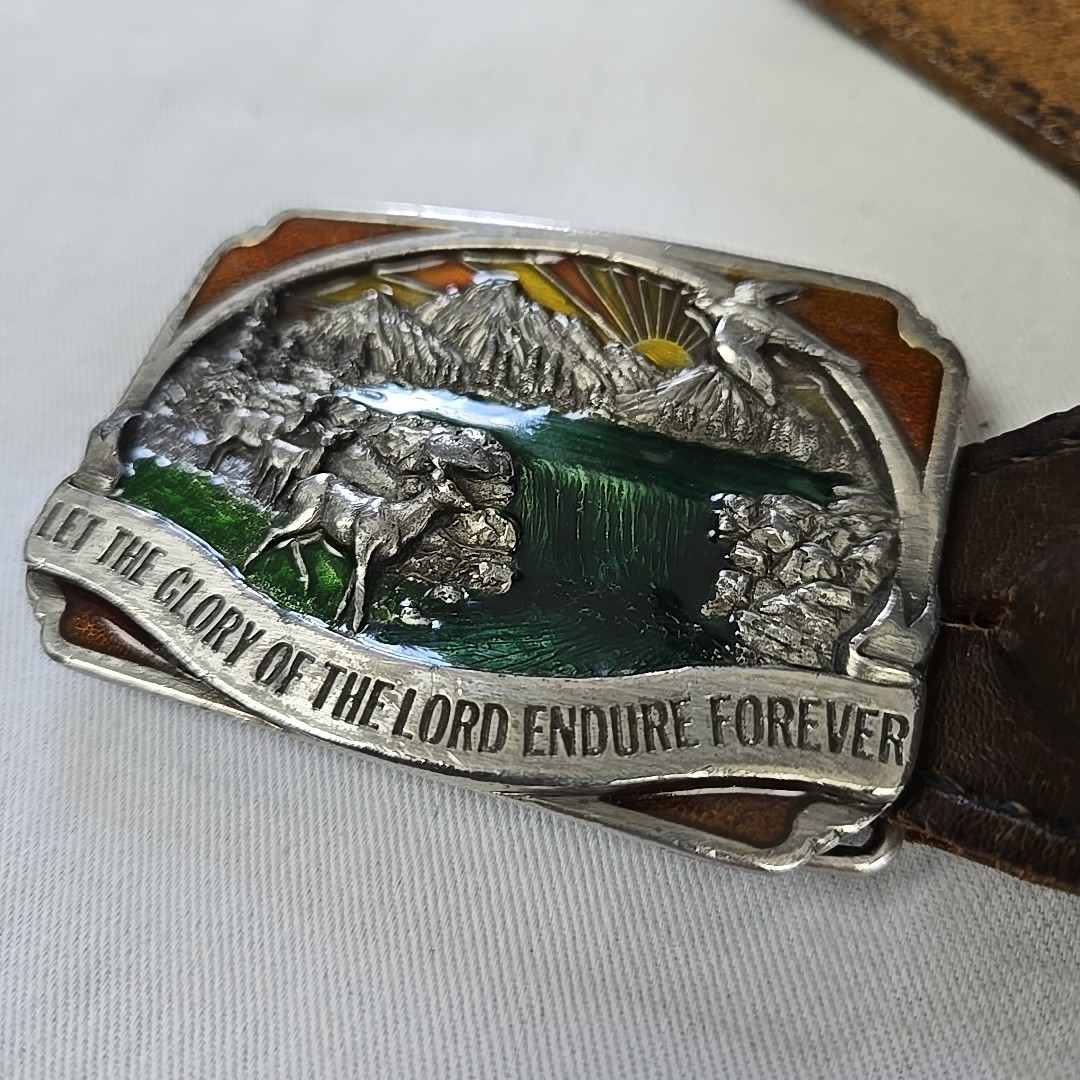 VTG 1983 Siskiyou Belt Buckle Let The Glory Of The Lord Endure Forever Paradise