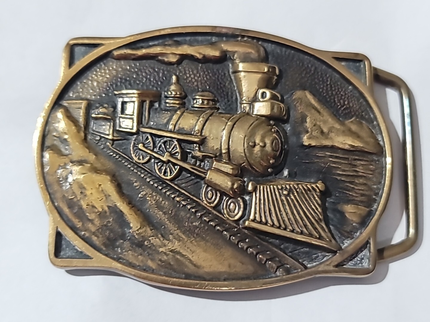 Vintage Belt Buckle Solid Brass Steam Engine Train 1978 BTS Used Made In The USA