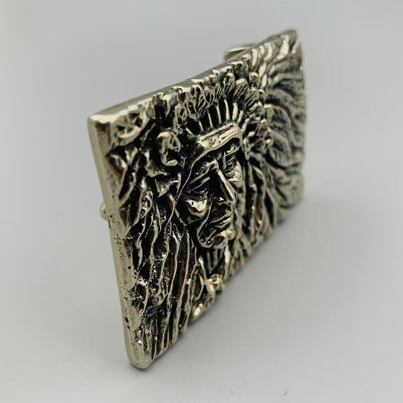 Vintage Pure Copper Indian Chief Portrait Men&rsquo;s Belt DIY Board Buckle