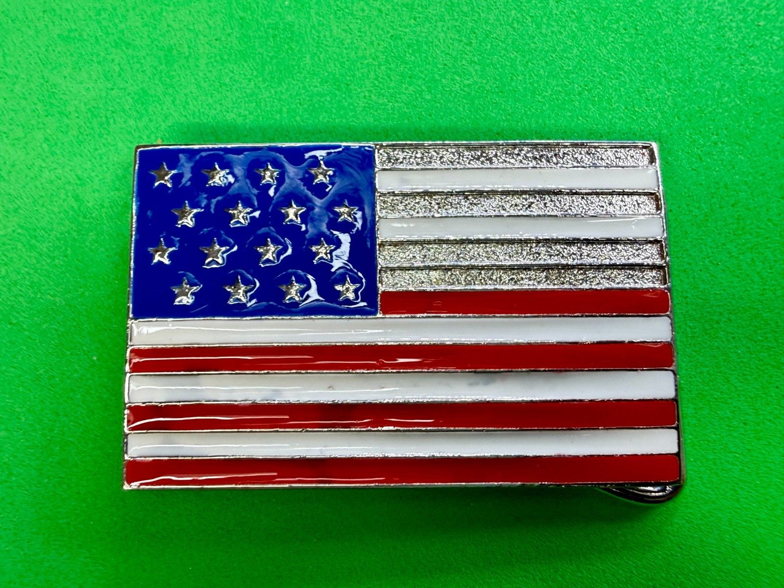 United States American Flag Stars Silver Striped Enamel Patriotic Belt Buckle