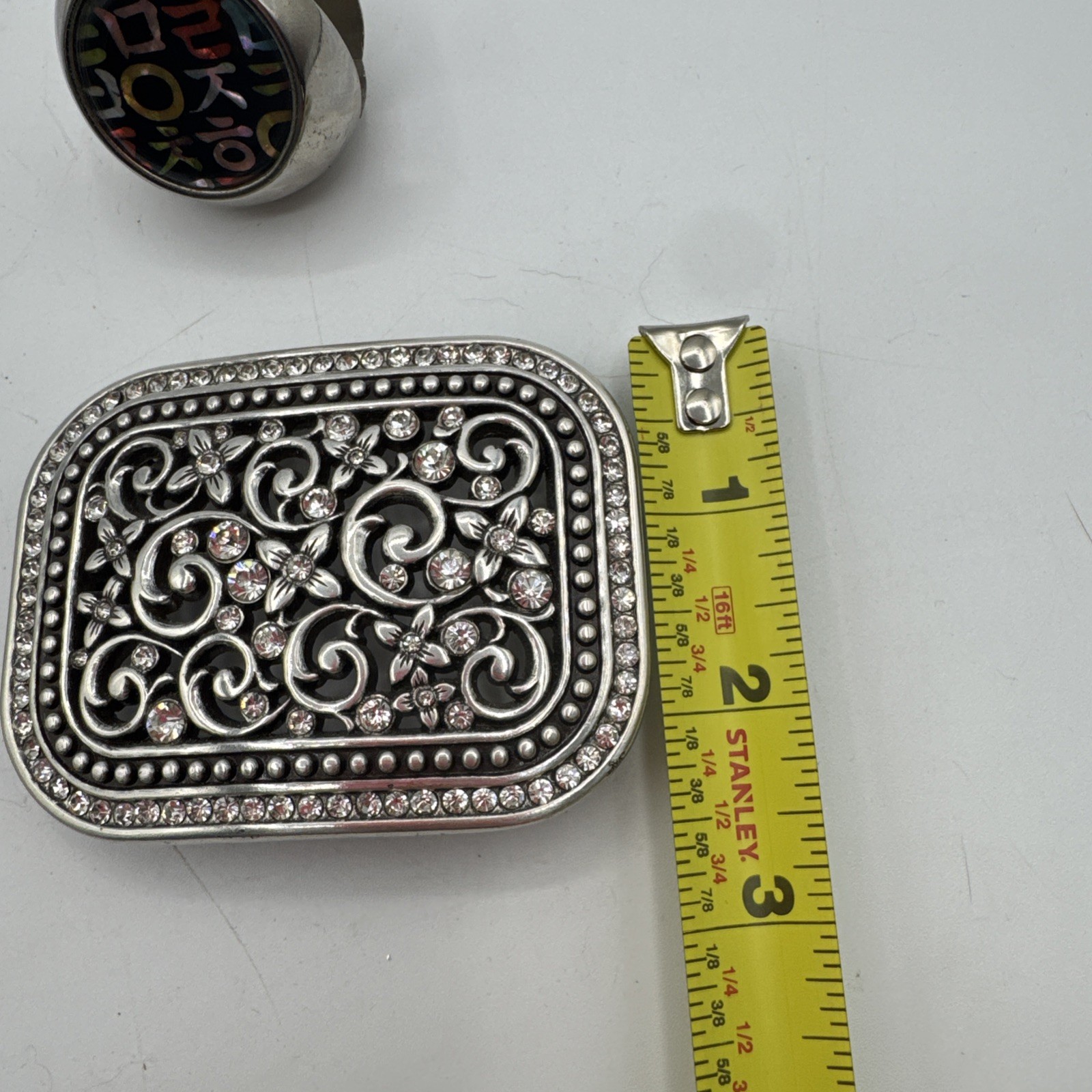 Shiny Metal Fashion Belt Buckle Business Card Holder & Agate Necklace.