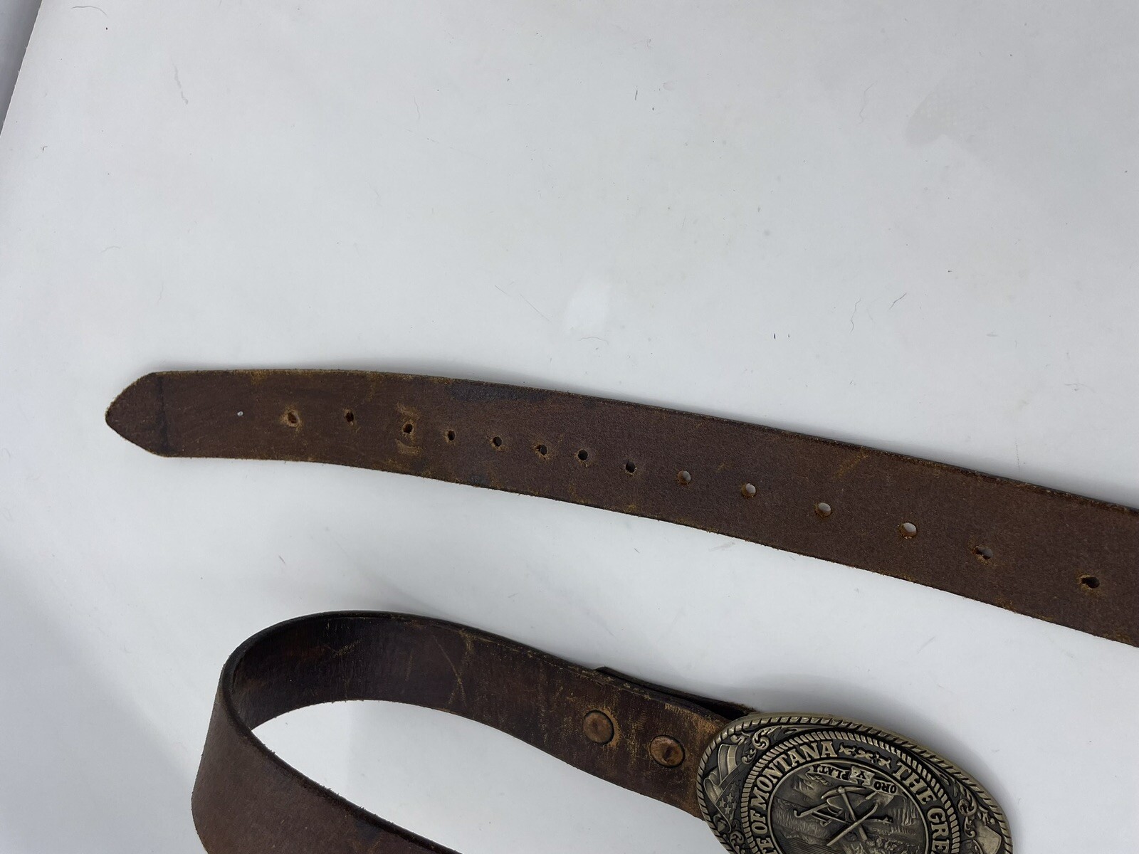 Tony Lama The Great State of Montana Belt Buckle Solid Brass And Leather Belt