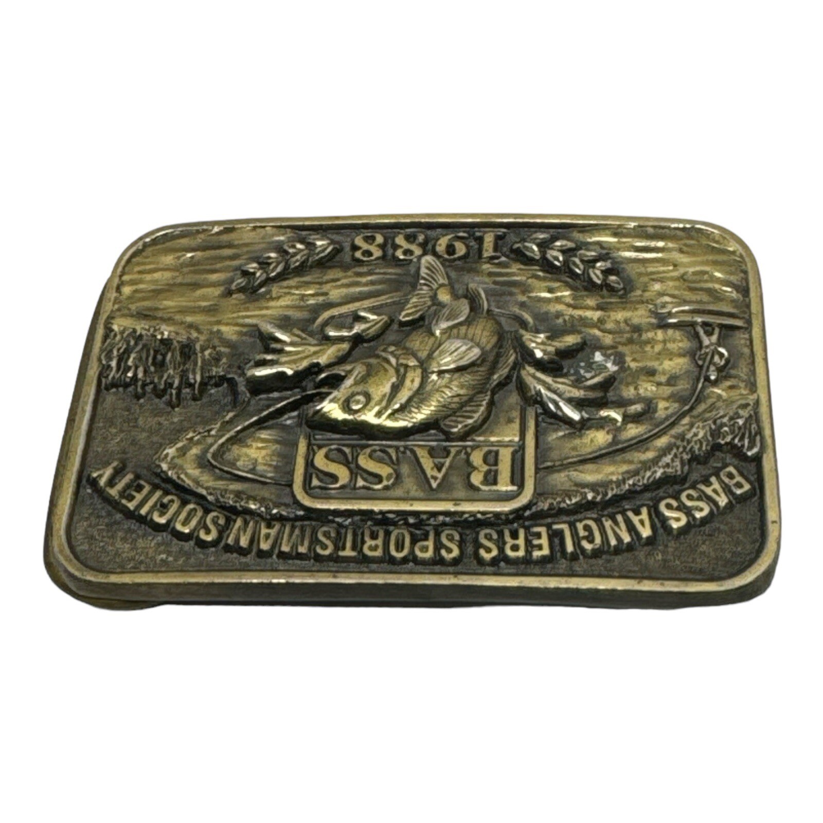 Belt Buckle Vintage 1988 BASS Bass Anglers Sportsman Society Brass USA Made