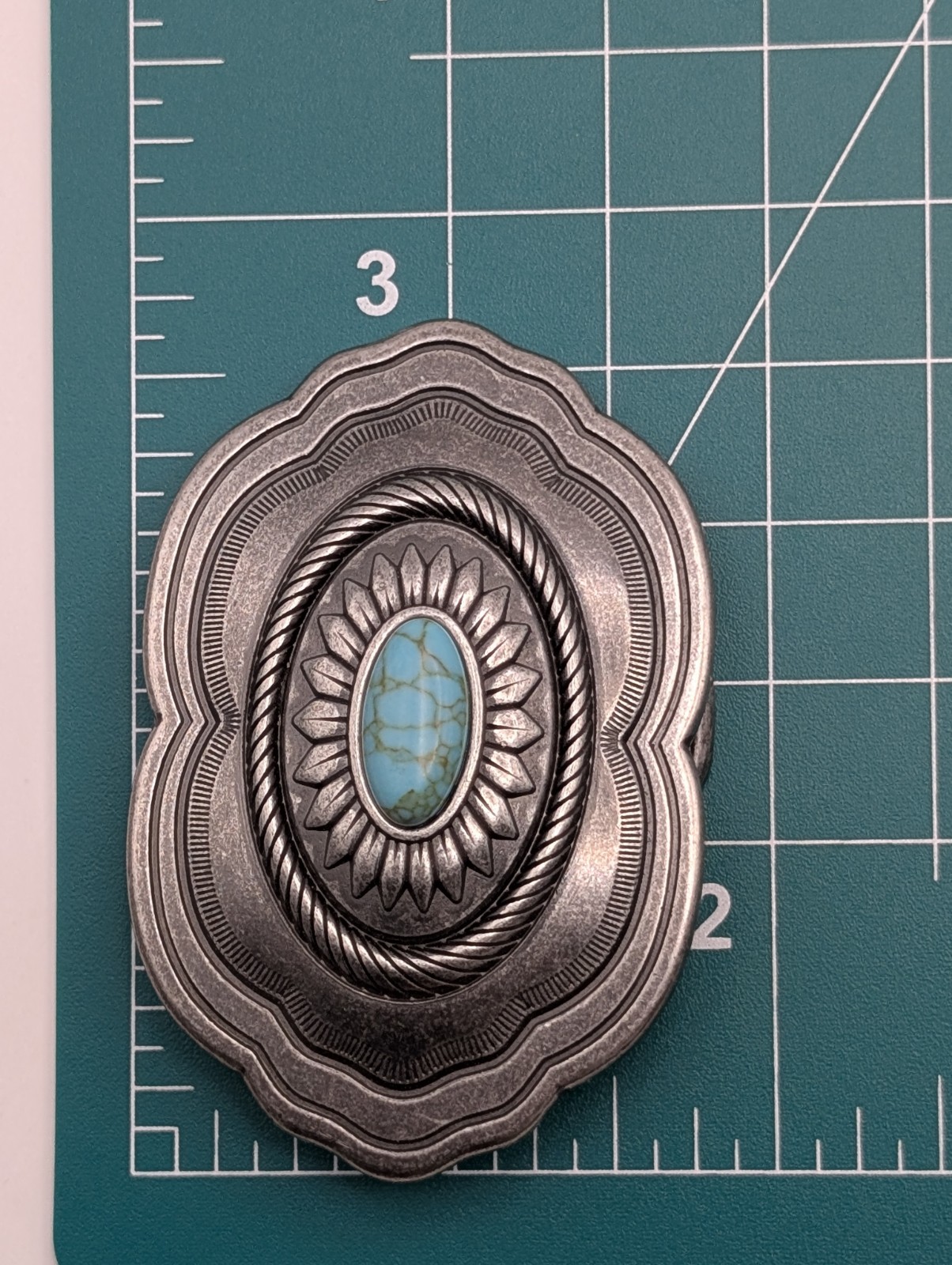 Catchfly Studio Western Belt Buckle Faux Turquoise Silver Tone Cowgirl Boho