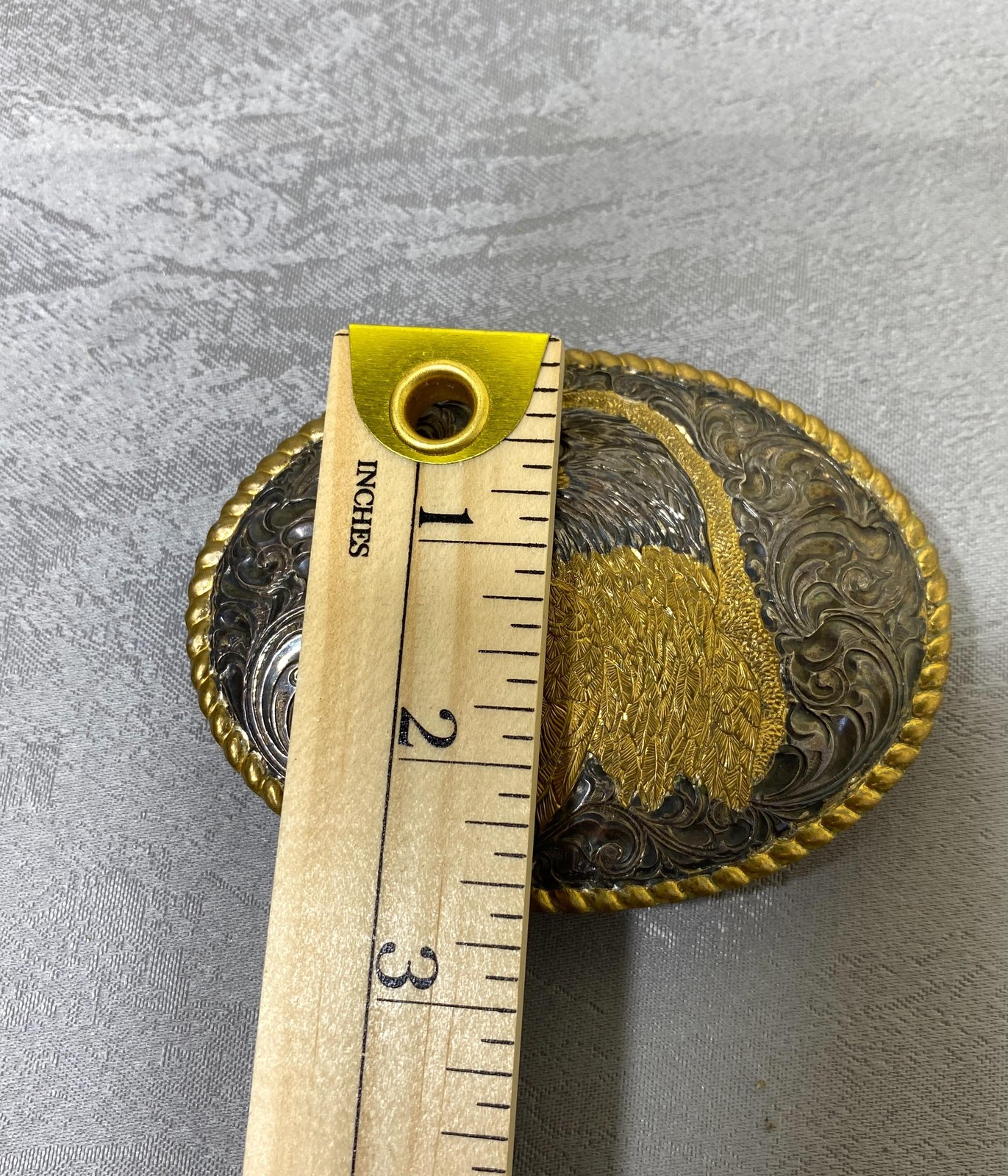 Vintage Crumrine Belt Buckle Mens Silver Plate Gold Eagle Western USA Oval