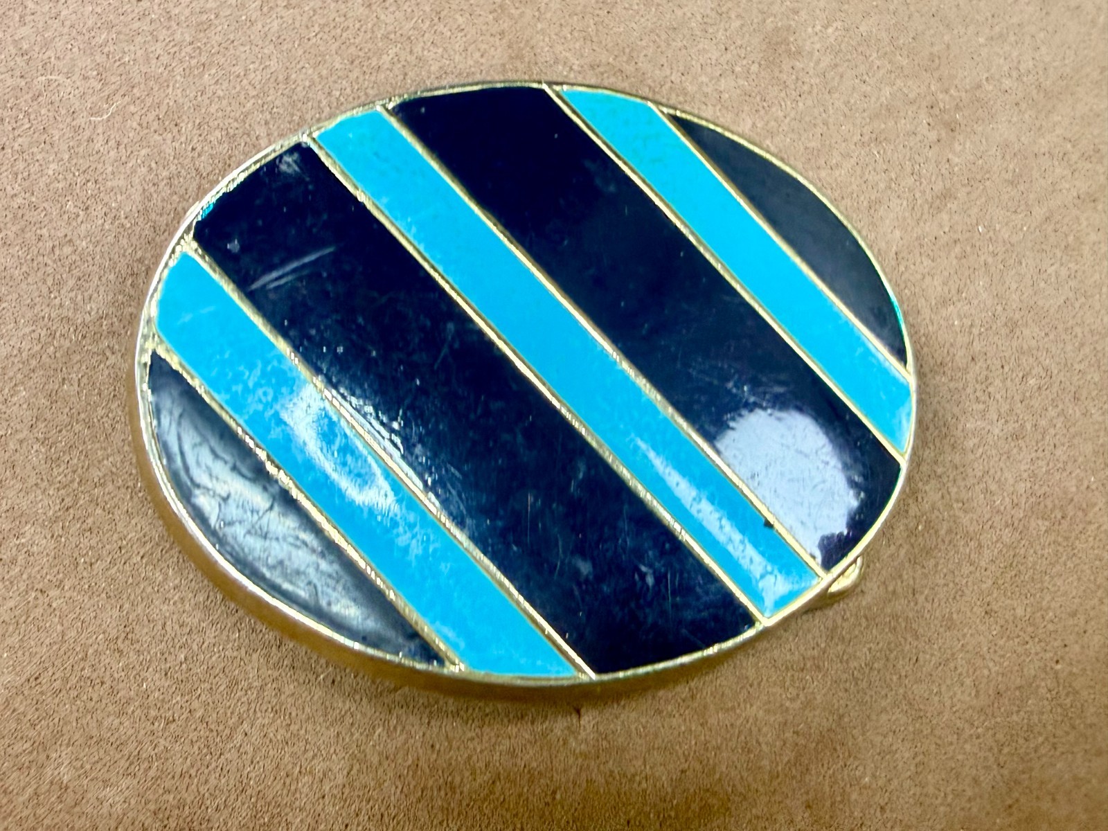 Geometric Enamel Pattern Black Blue Stripes Outlined Hippy Vibe Belt Buckle