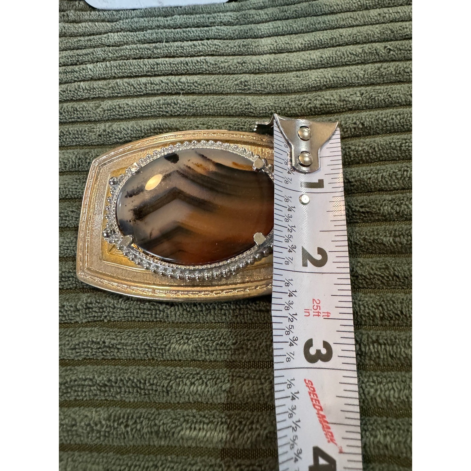 Vintage Agate Stone Belt Buckle Silver Gold Tone Mens Western Accessory