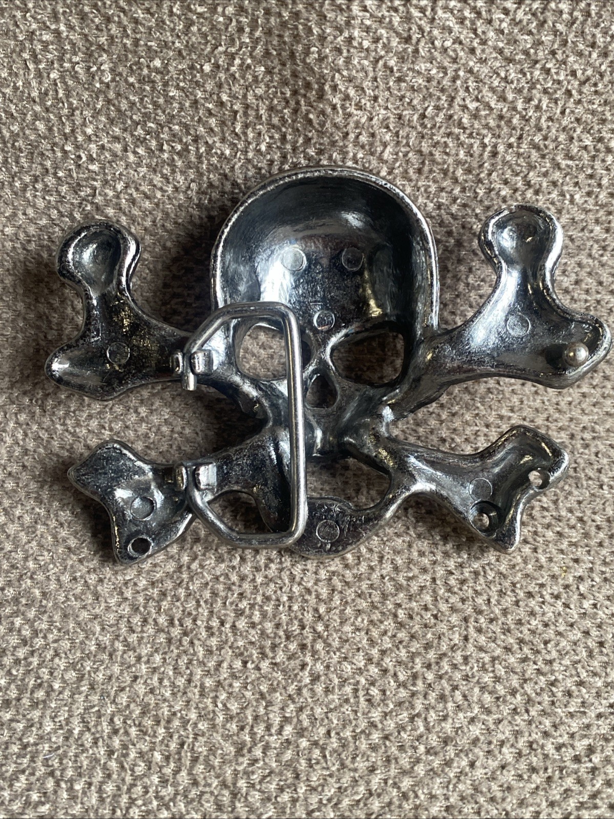Vintage Rhinestones Punching Fist Skulls Belt Buckles Set Of 2