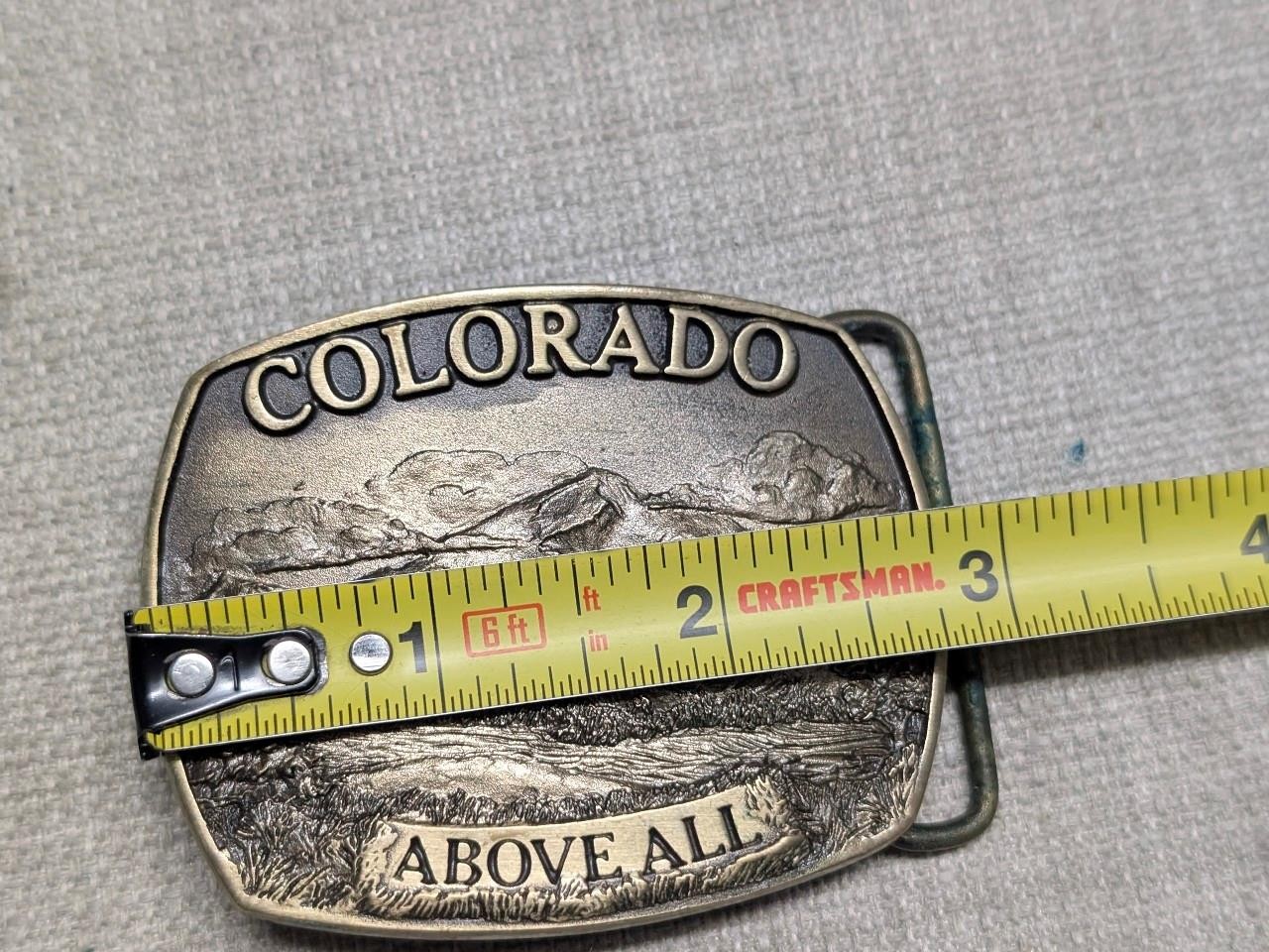 vintage COLORADO belt buckle MOUNTAINS above all SOLID BRONZE cowboy WESTERN
