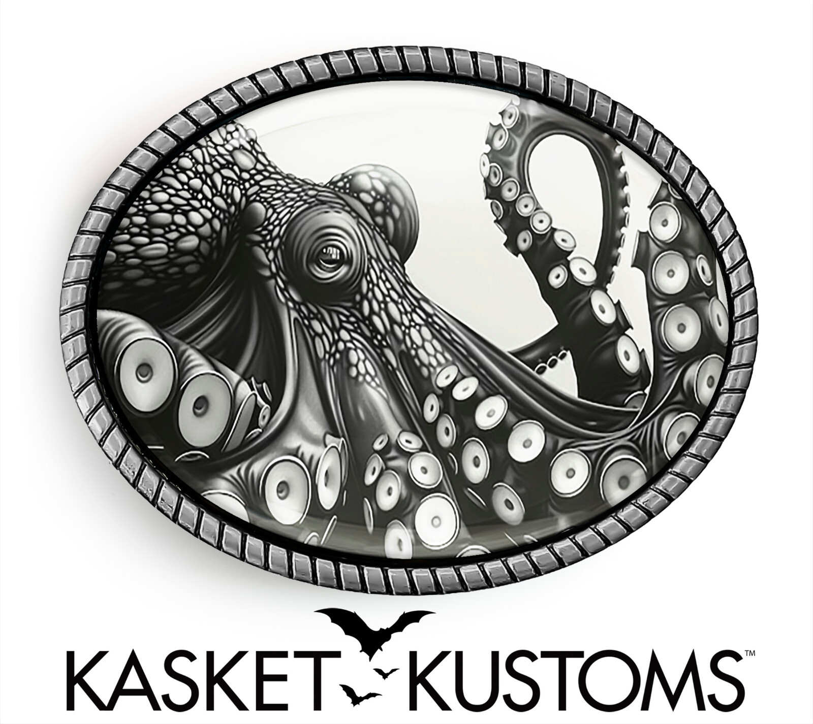 Kraken Belt Buckle – Octopus Marine Biology Art Handmade Oval Belt Buckle – 653