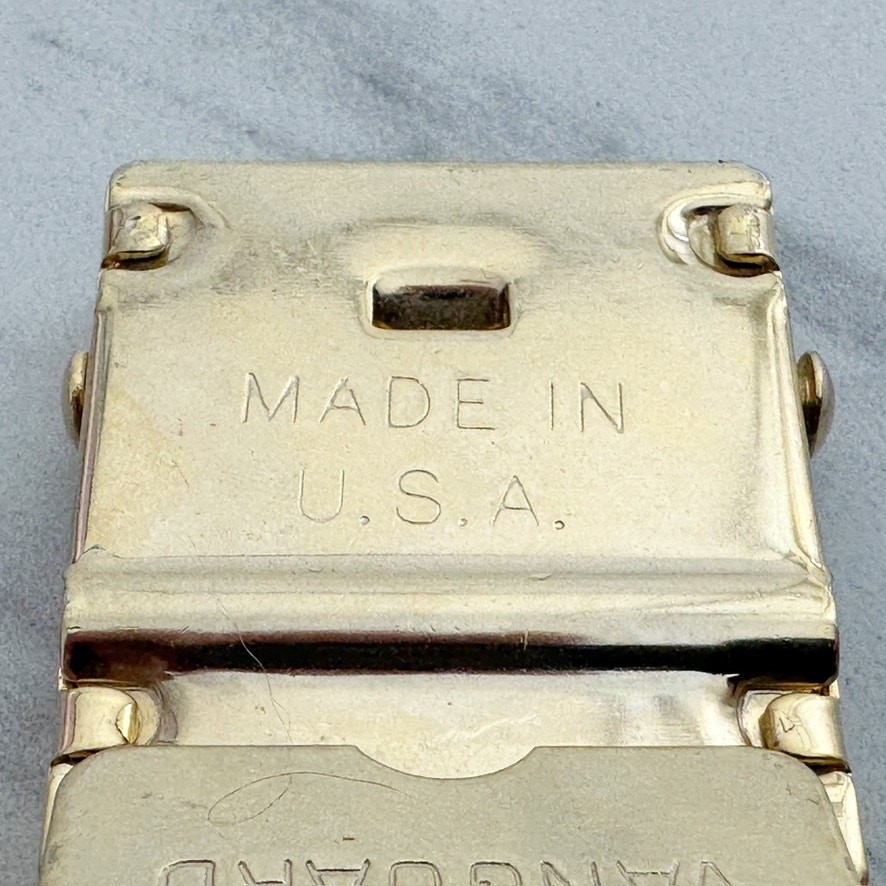 Vanguard Vintage Military Web Clamp Belt Buckle Gold Tone Made in USA Signed