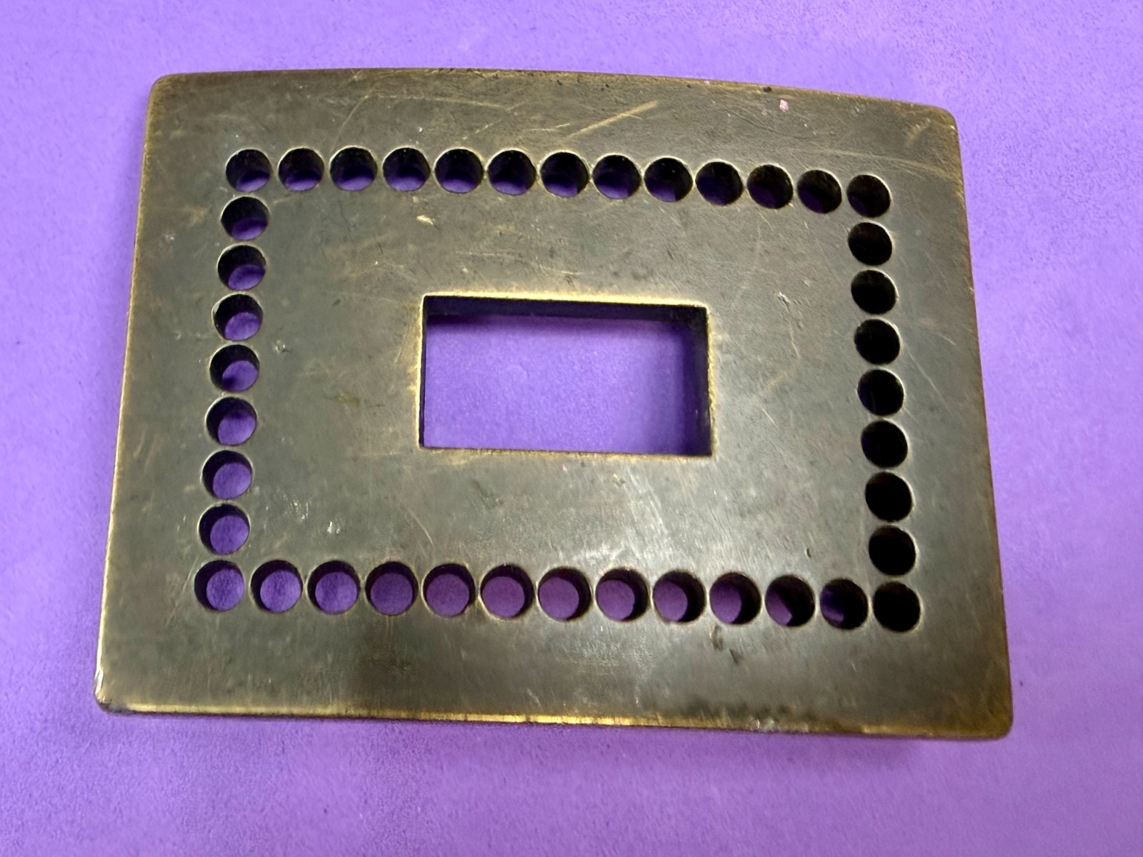 Rectangular Openwork Unique Hole Border Outlined Retro Brass Tone Belt Buckle
