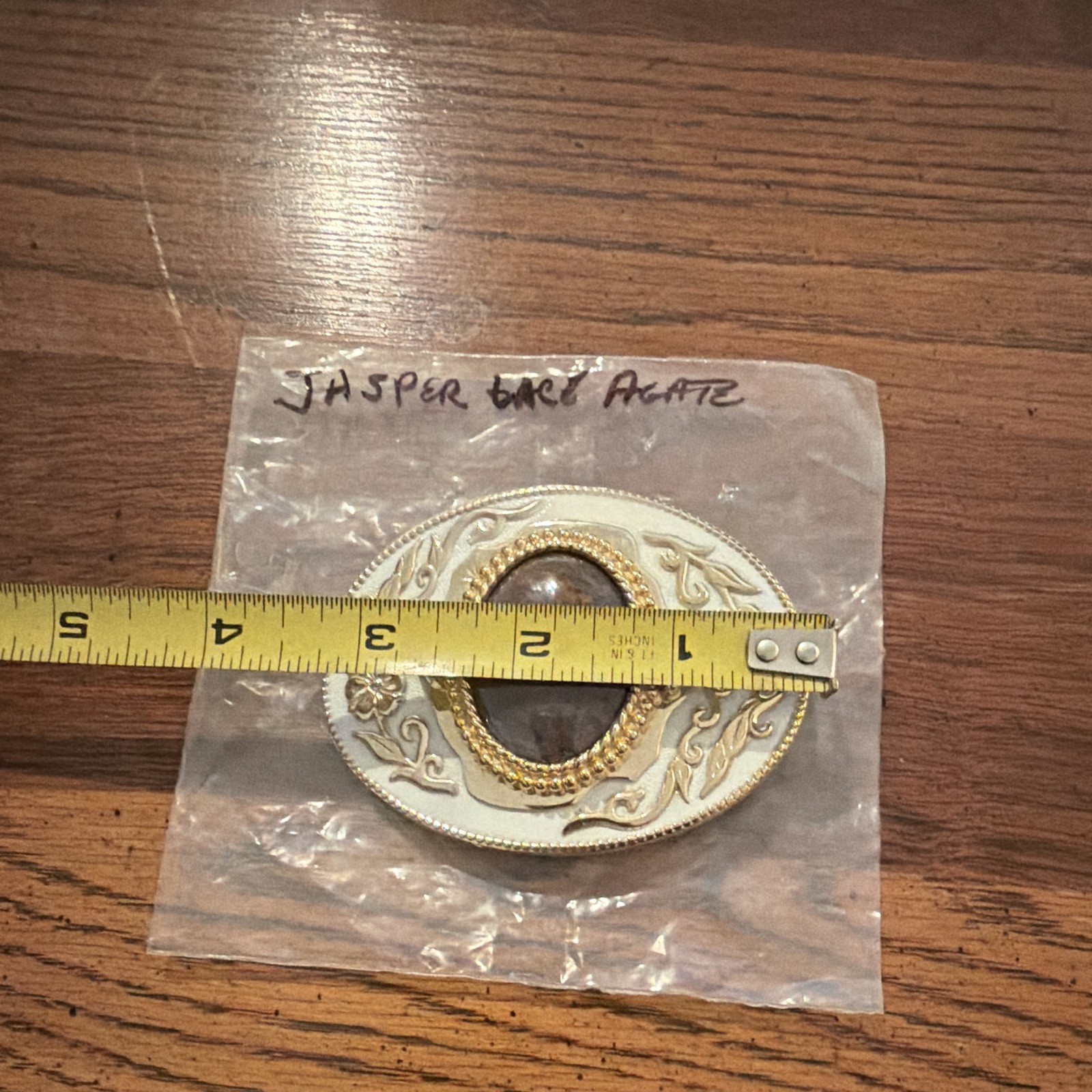 100% Real Jasper Lace Agate belt buckle floral white and gold tone metal buckle