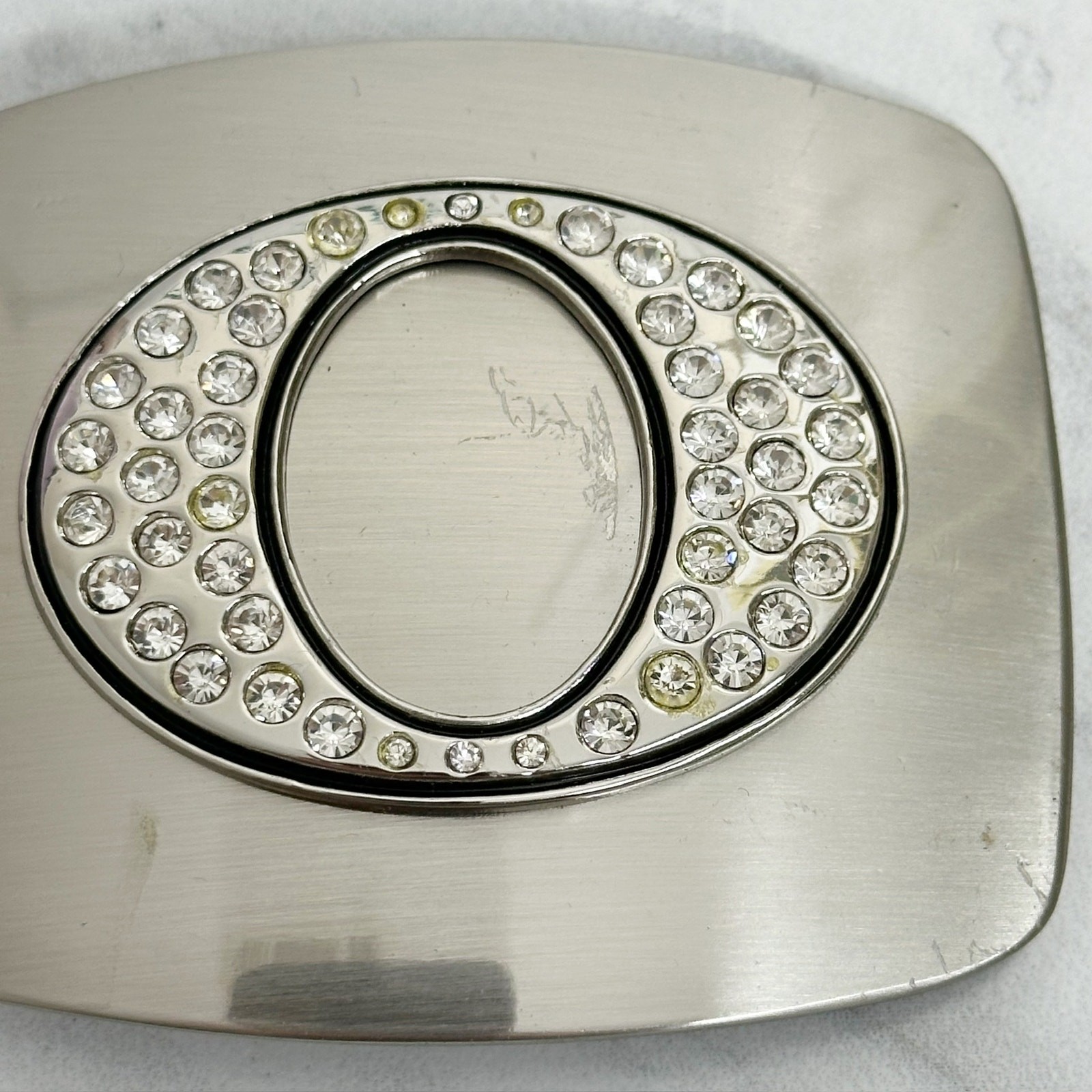 Rhinestone Studded O Letter Initial Monogram Silver Tone Belt Buckle