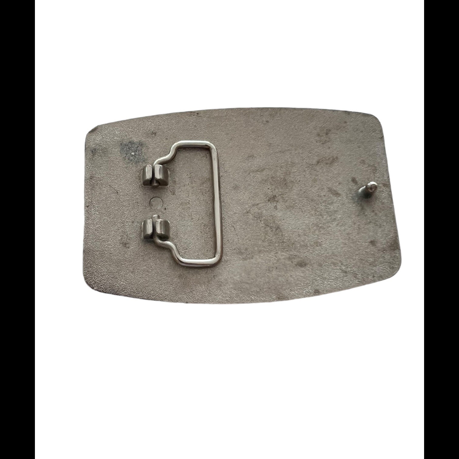 Vintage Mens Belt Buckle – Black Silver With Double Lions and Cross 4×3 Inches