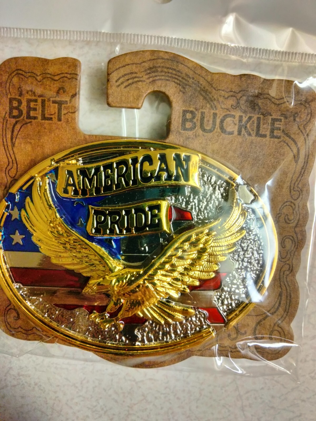 Patriotic! American Pride Eagle in flight, with U.S Flag metal belt Buckle, New!
