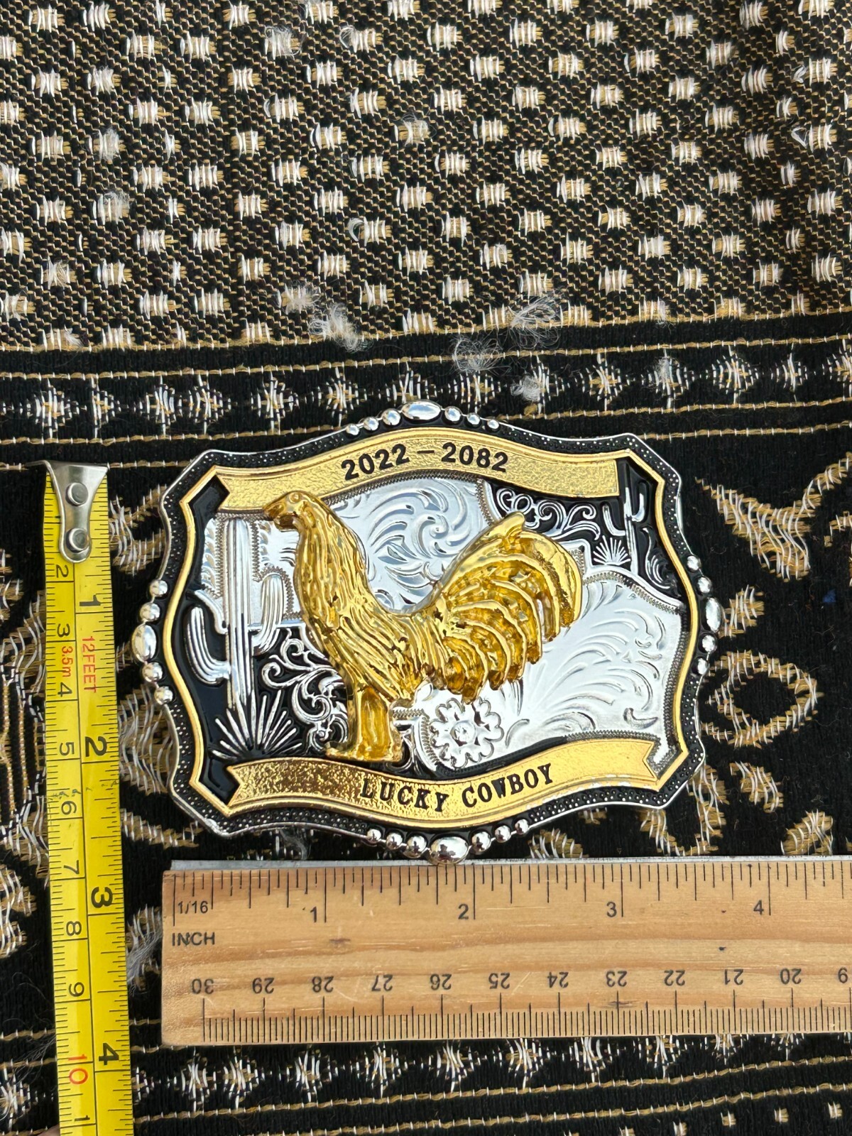 Western Buckle Gold Black Silver Rooster Cowboy 2 »Buckle Hebilla Vaquero Gallo