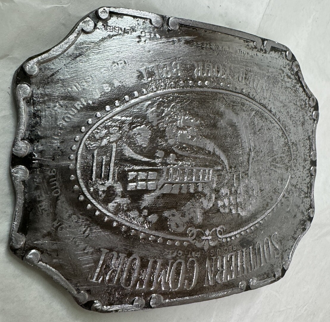 Southern Comfort Brass Belt Buckle UNDER YOUR BELT St Louis Missouri Label