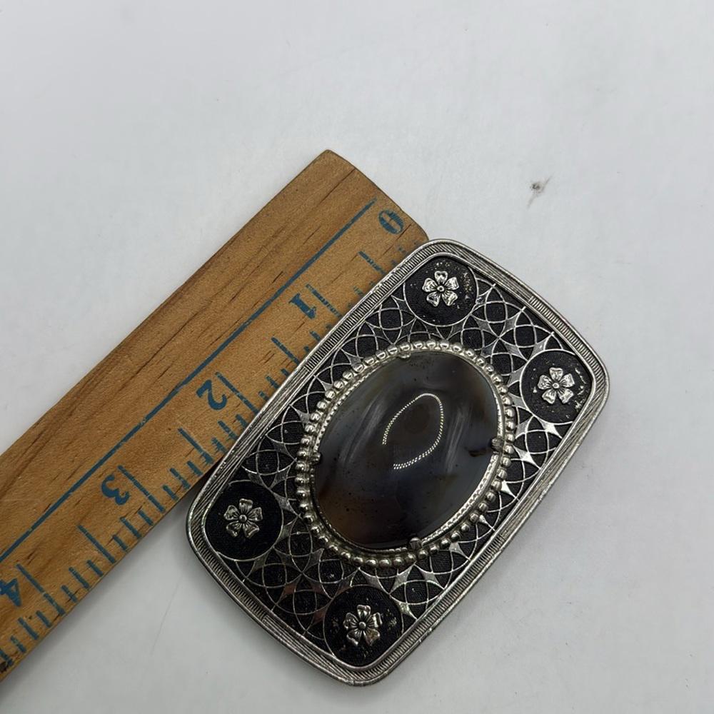 Vintage Gemstone Cabochon Western Belt Buckle Engraved Cowboy Cowgirl Floral