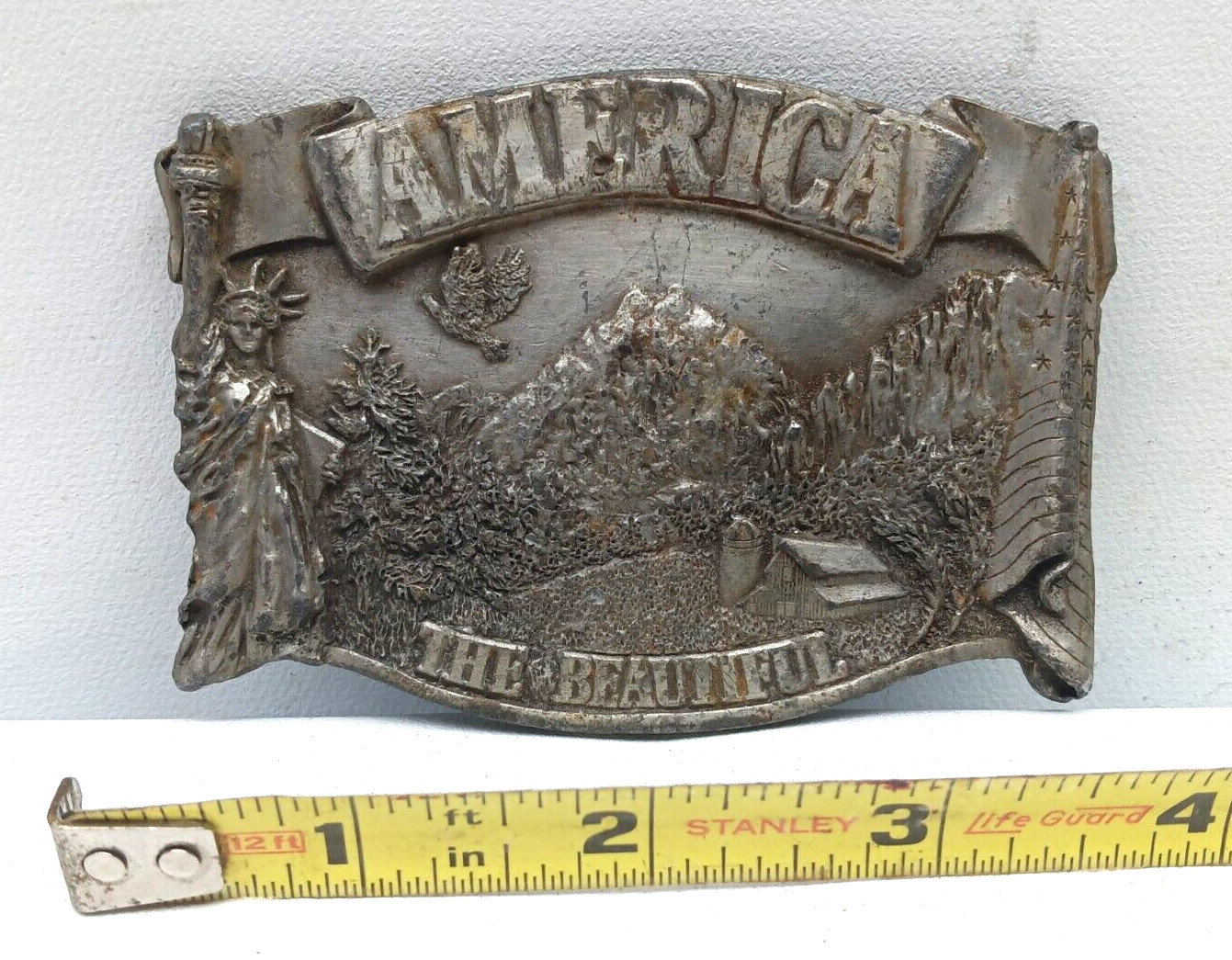 AMERICA THE BEAUTIFUL belt buckle (Bergamot Brass) Missing Buckle Back Hoop