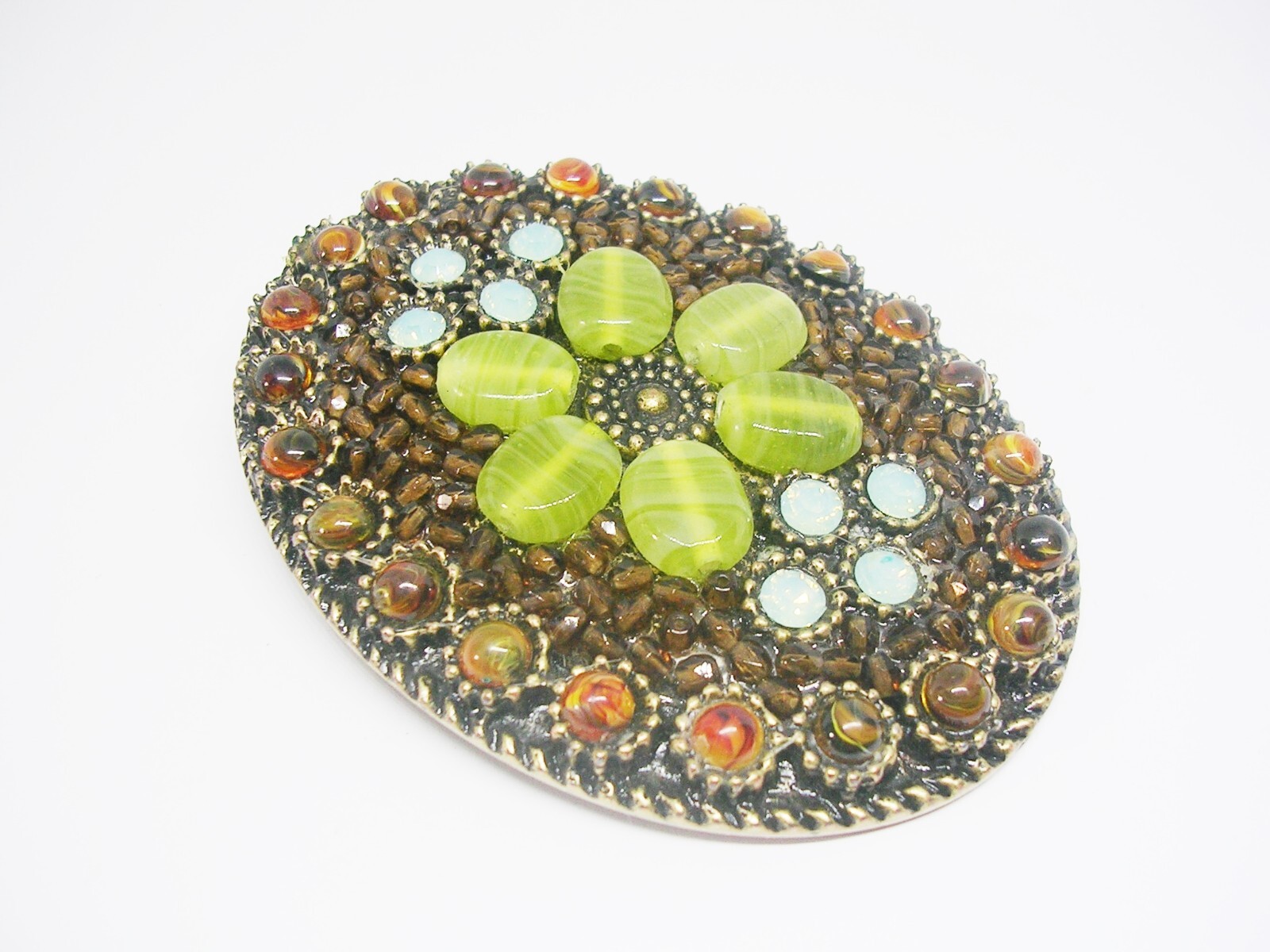 Belt Buckle Western Style Multi Color Beads Brass Finish