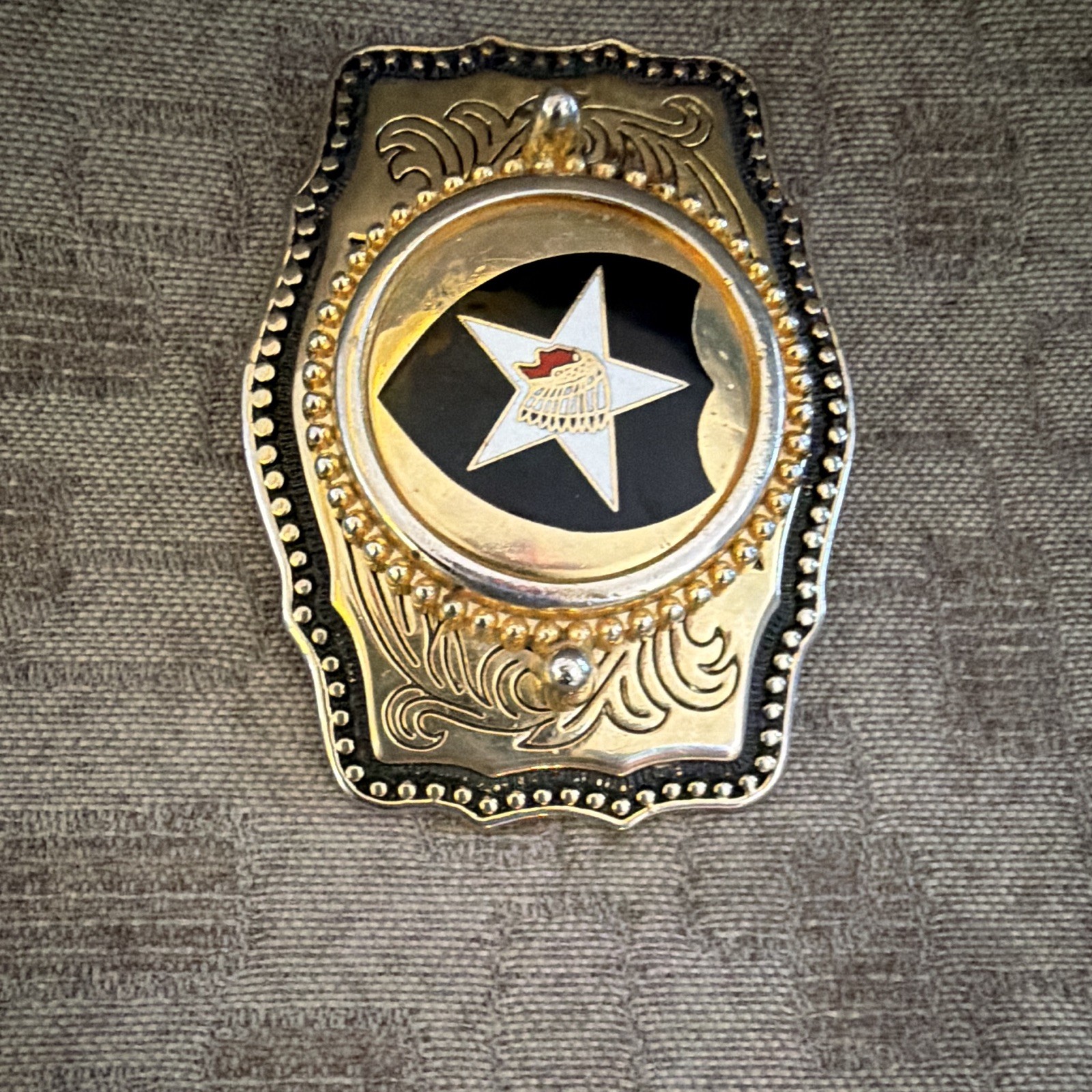 Men&rsquo;s Western Star Belt Buckle, Gold/Silver Metal Black Inlay Antique 1.5in