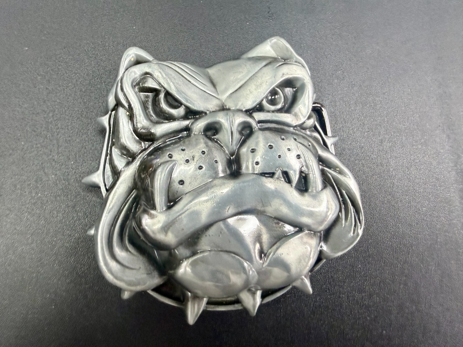 Bad A*** Bulldog Raised 3D Driver Trucker Spike Collar Silver Color Belt Buckle