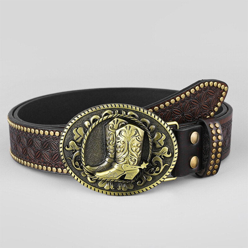 Floral Embossed Western Cowboy Leather Mens Belt Rodeo Mens Casual Leather Belt