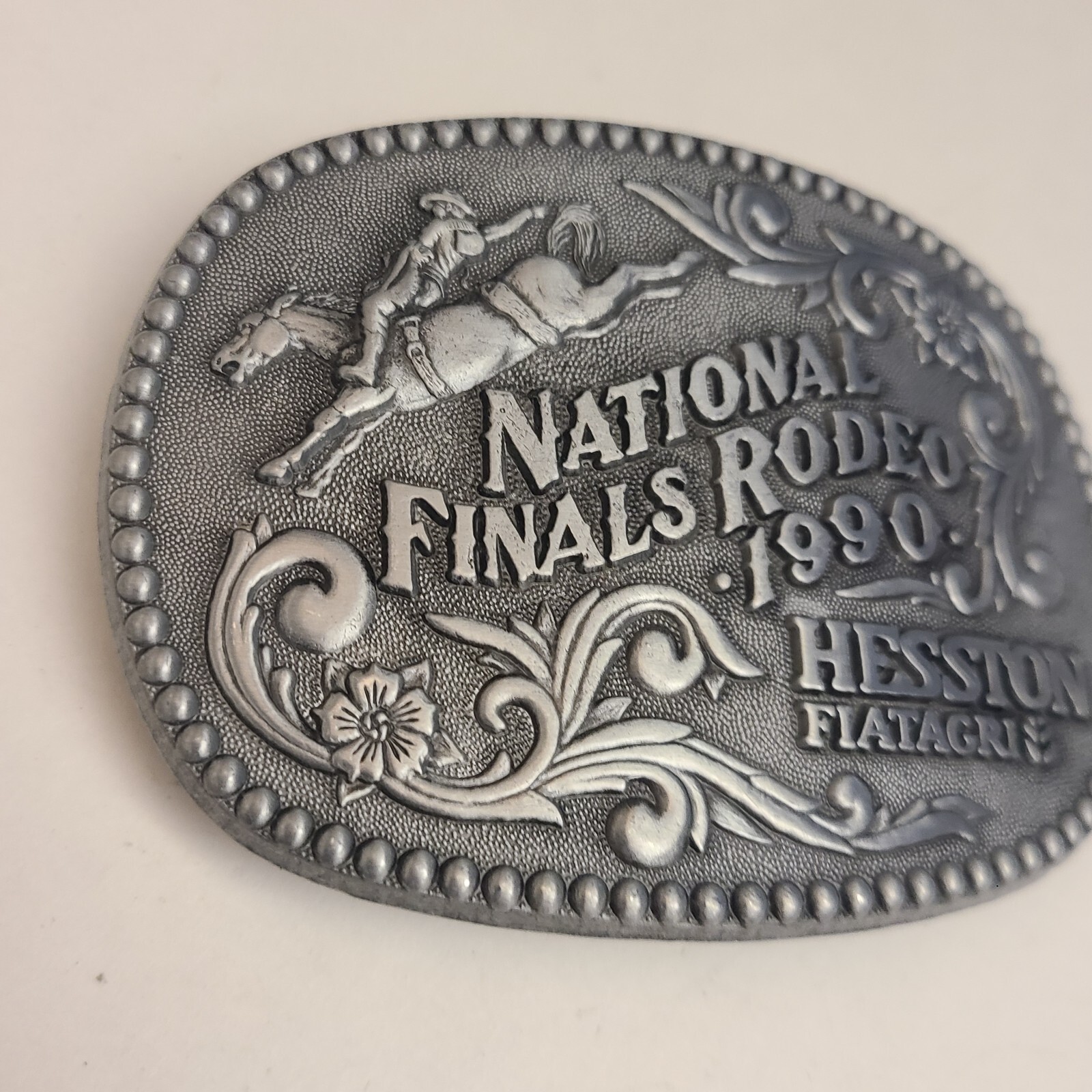 1990 National Finals Rodeo NFR Adult Size Belt Buckle Hesston Fiatagri