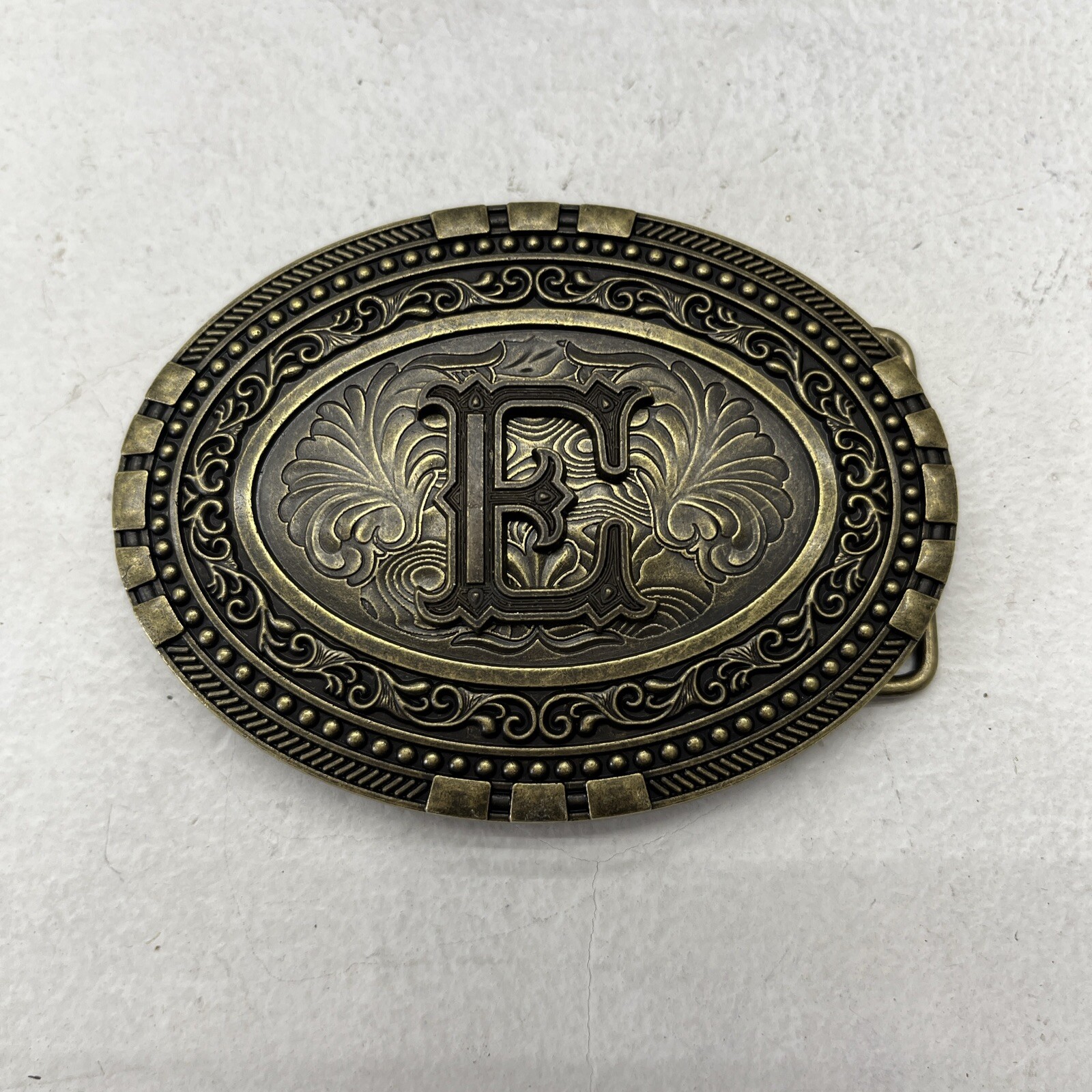 KDG Brass Western Oval Belt Buckle Personalized Letter ‘E’ Initial Adult Unisex