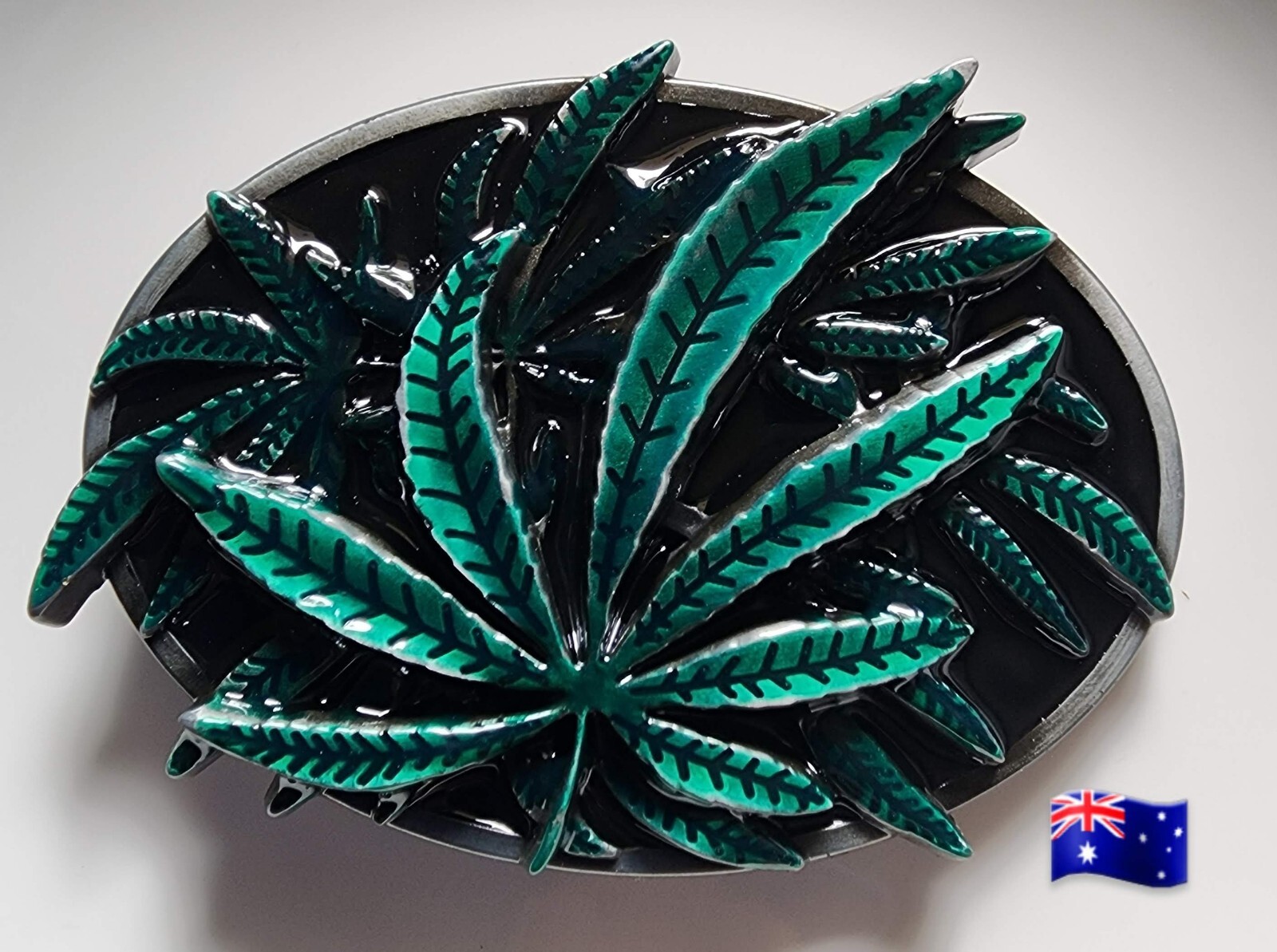 Belt Buckle Green Leaf Design 9.2cmx7cm Suits Belt4cm Width