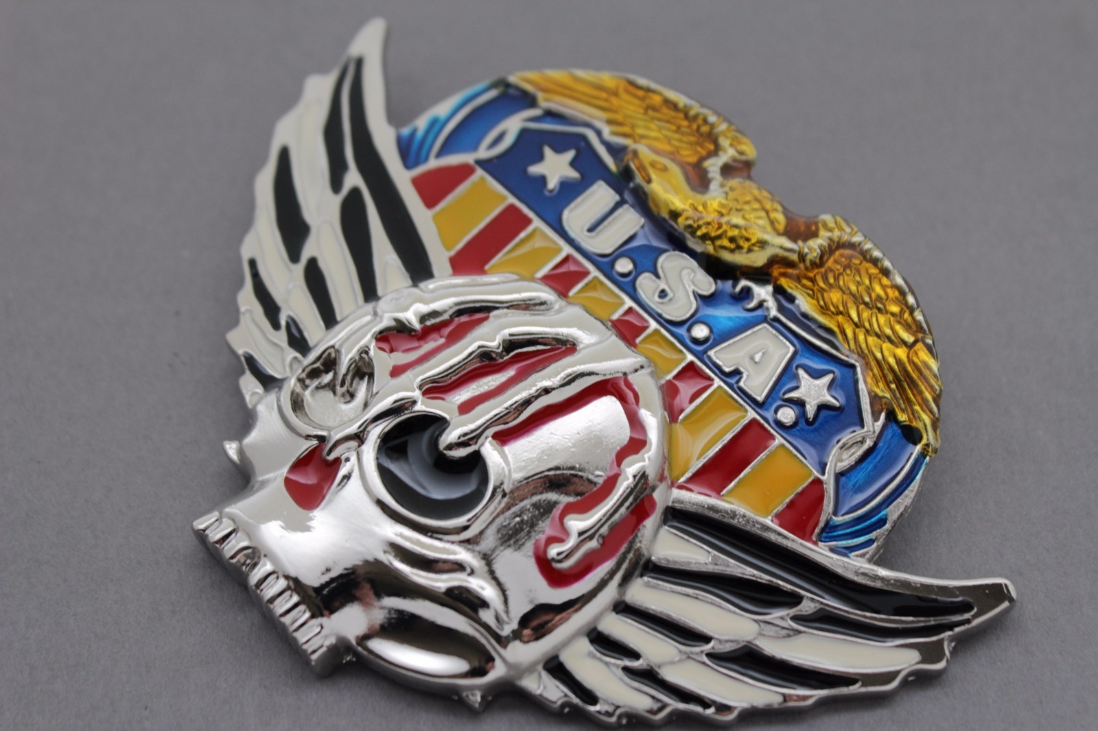 Men Women Silver Metal Belt Buckle Skull Wings Skeleton USA American Eagle Army