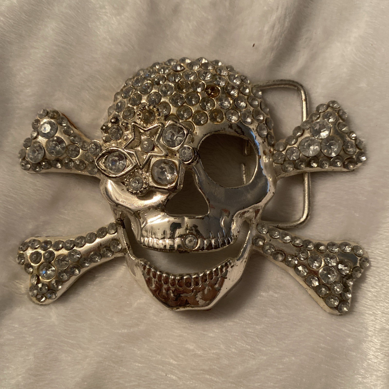 Skull Belt Buckle Lot (2) Silver Bling Rhinestone Punk Horror Gothic Pirate